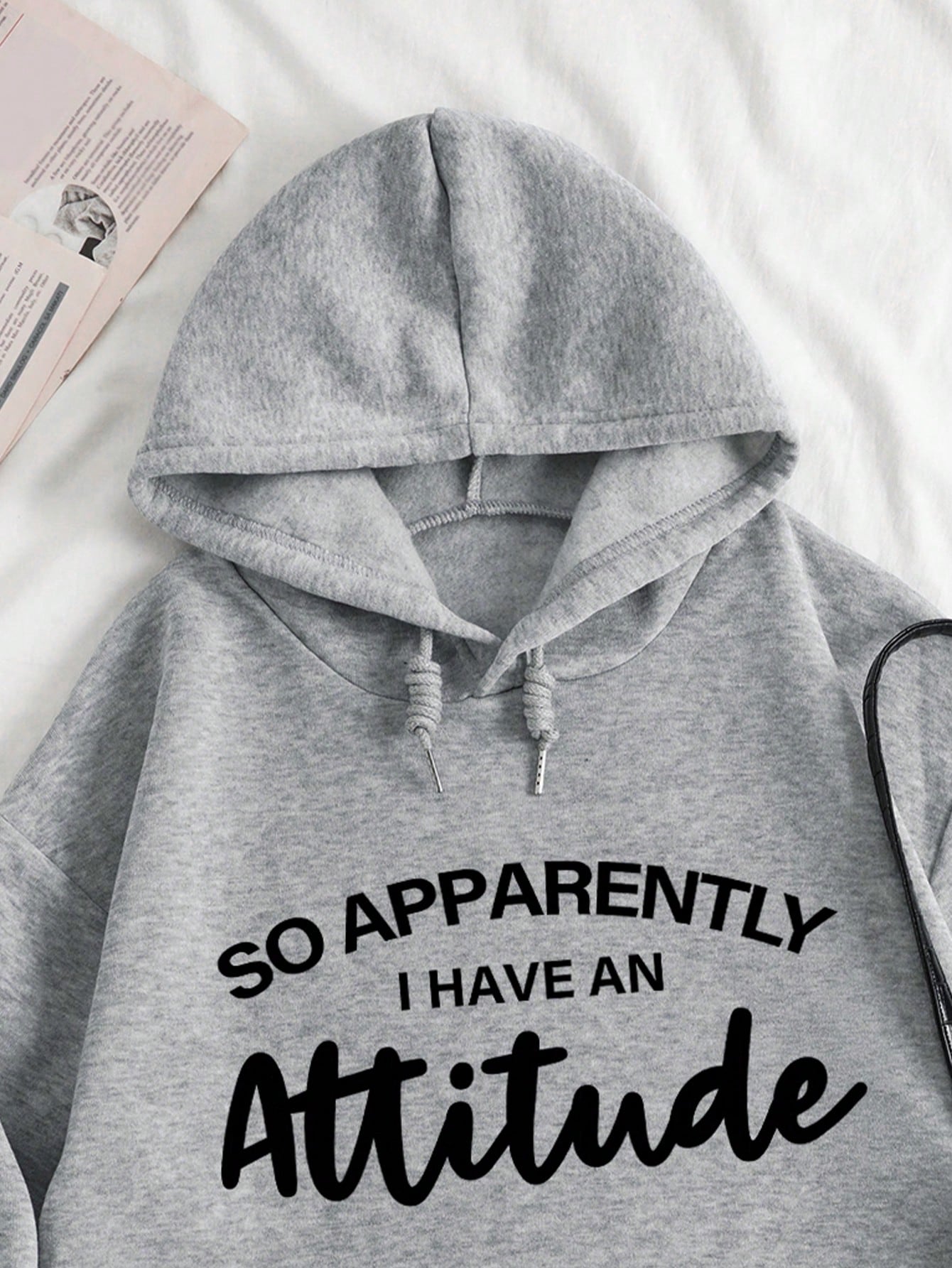 INAWLY Slogan Graphic Kangaroo Pocket Drop Shoulder Drawstring Hoodie SO APPARENTLY I HAVE AN Attitude,Ladies Spring/Fall Casual Drawstring,Pocket Long Sleeve Hooded Loose Regular Light Grey Drop Shoulder Pullovers Women Hoodies,Long Sleeve Tops