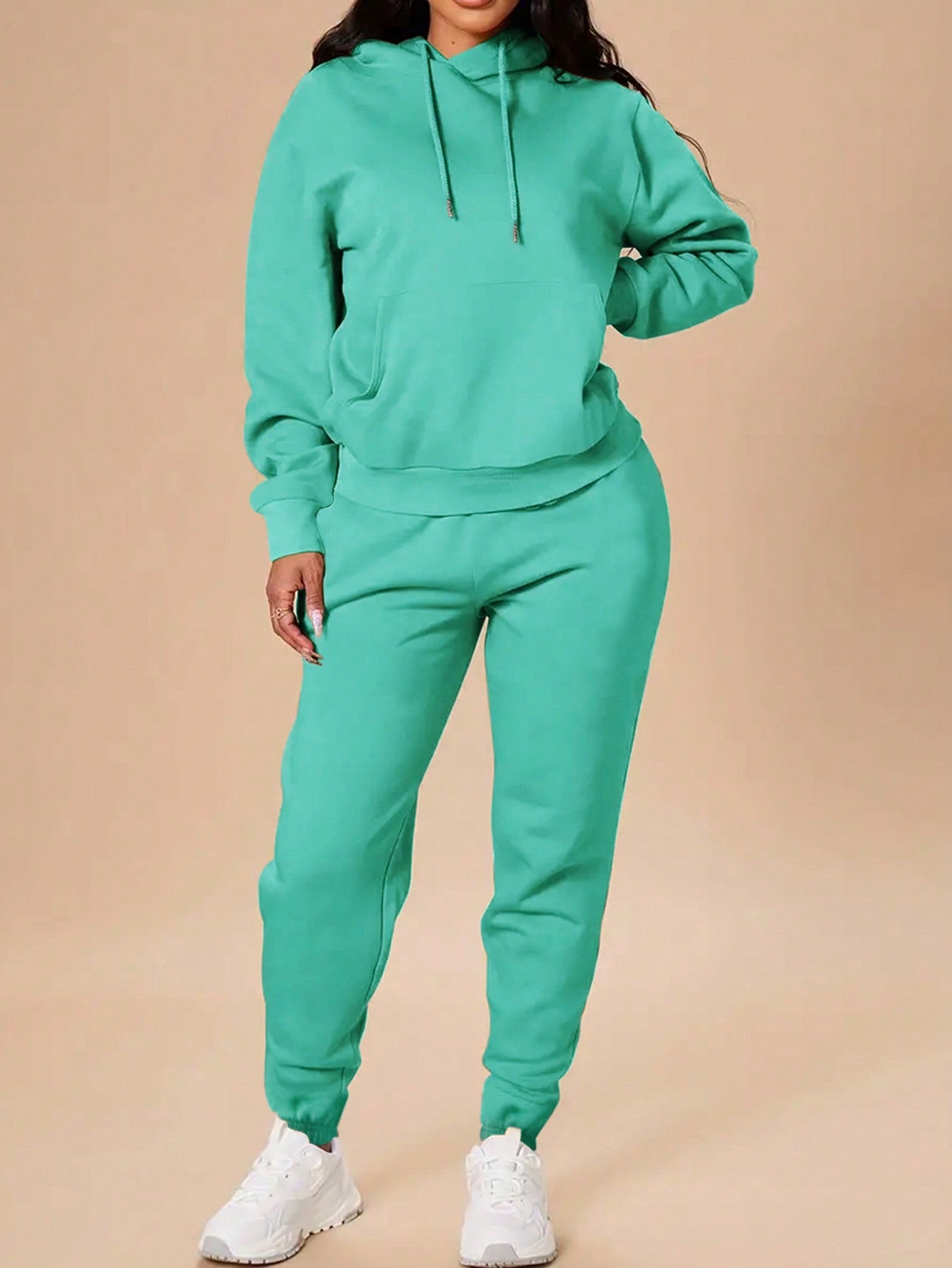 SHEIN EZwear 2pcs/Set Solid Color Long Sleeve Hoodie And Sport Pants