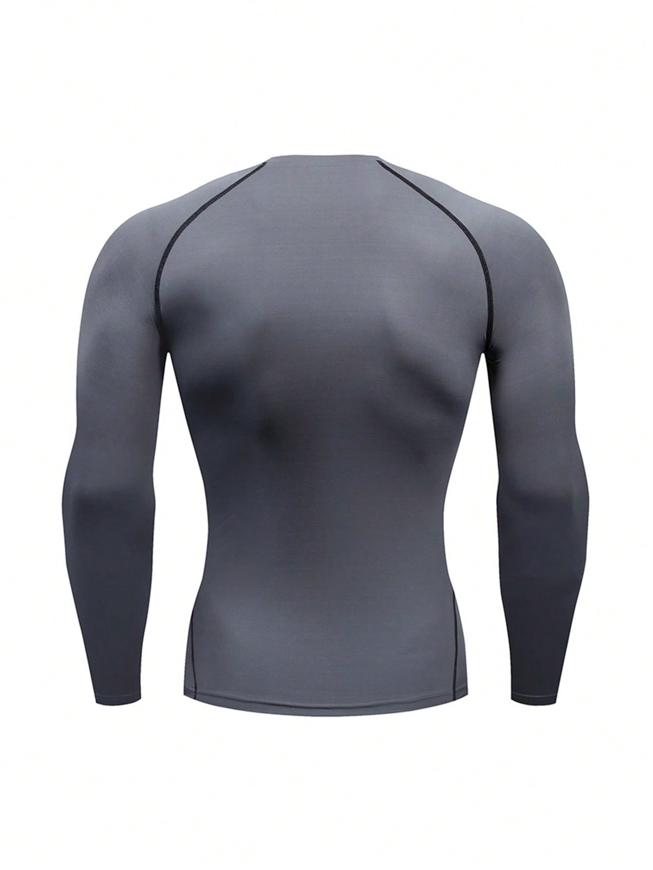 Boyfriend Style Men's Sports Fitness Tight-Fitting Base Layer Workout Long Sleeve Shirt, Athletic Training Long Sleeve Top Gym Clothes Boyfriend Style Men Basic T-Shirt