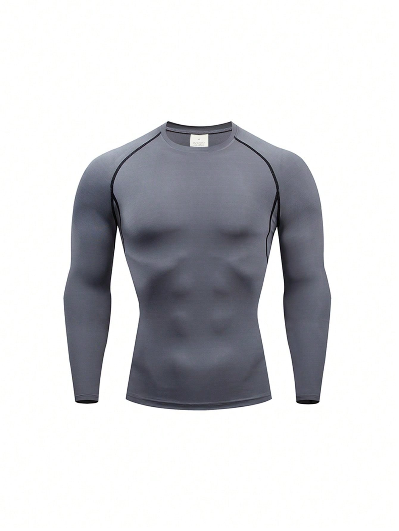 Boyfriend Style Men's Outdoor Fitness Tight-Fitting Quick-Drying Long-Sleeved Sports T-Shirt With Sweat-Wicking Function Gym Clothes Boyfriend Style Men Basic T-Shirt