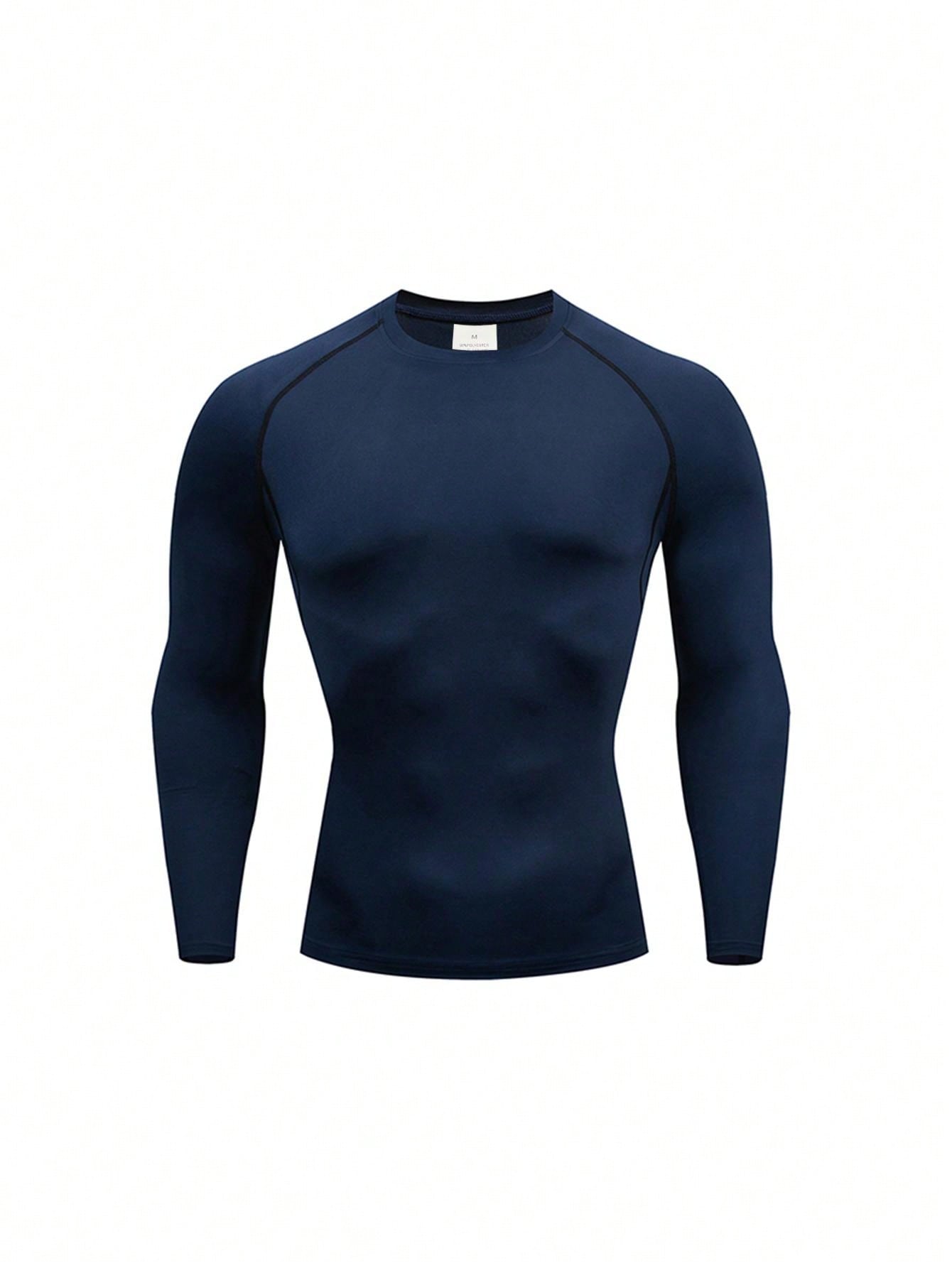 Boyfriend Style Men's Sport Compression Fit Athletic Base Layer Long Sleeve Solid Training Workout T-Shirt Spring Tops Basic T-Shirt