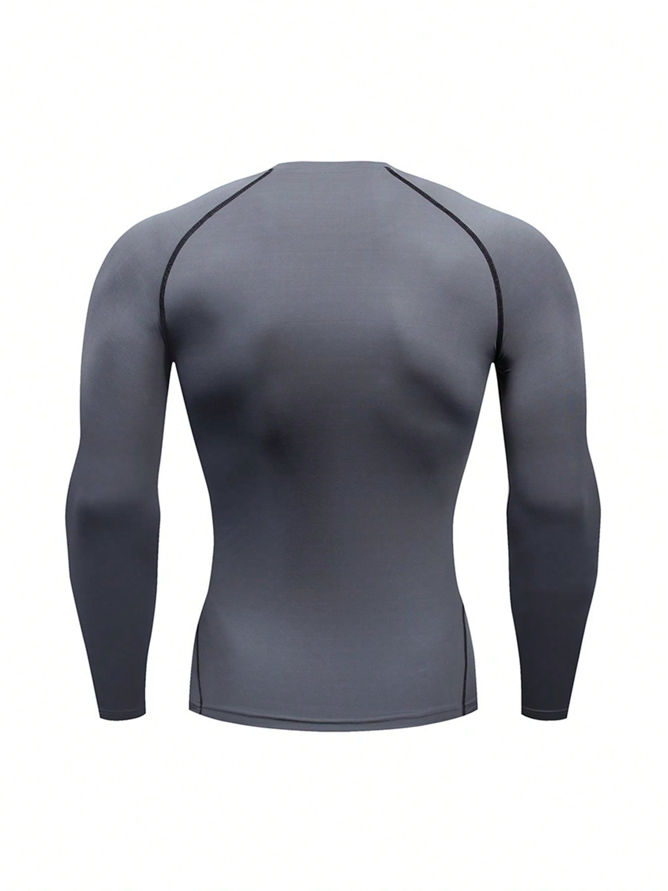 Boyfriend Style Men's Sports Fitness Tight-Fitting Base Layer Workout Long Sleeve Shirt, Athletic Training Long Sleeve Top Gym Clothes Boyfriend Style Men Basic T-Shirt