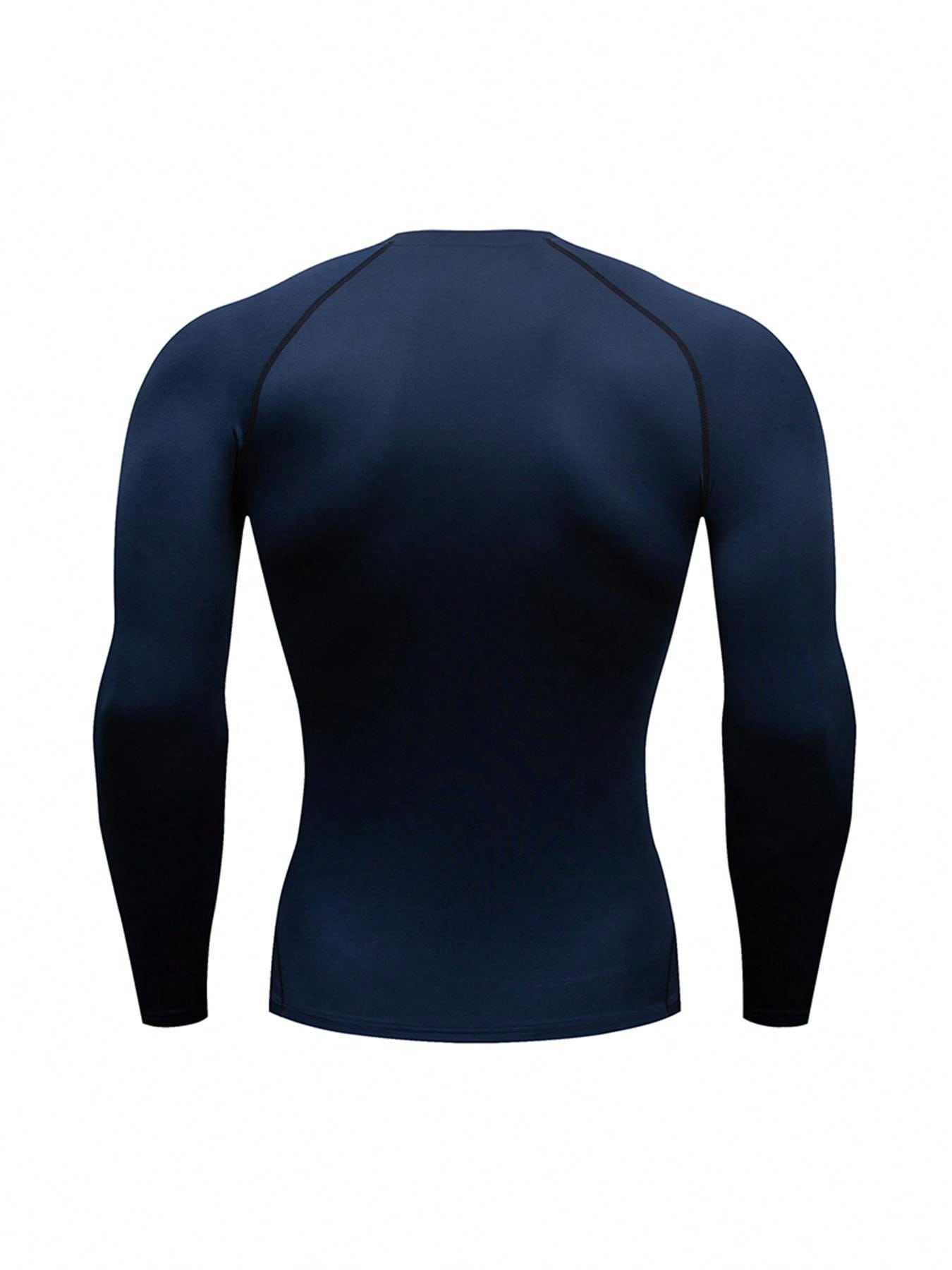 Boyfriend Style Men's Outdoor Fitness Tight-Fitting Quick-Drying Long-Sleeved Sports T-Shirt With Sweat-Wicking Function Gym Clothes Boyfriend Style Men Basic T-Shirt