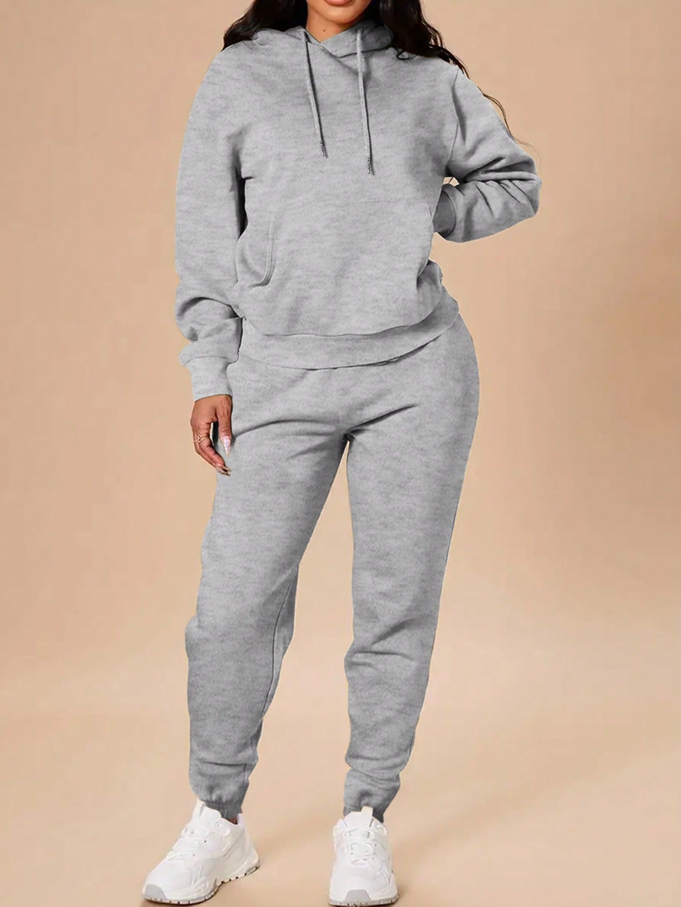 SHEIN EZwear 2pcs/Set Solid Color Long Sleeve Hoodie And Sport Pants