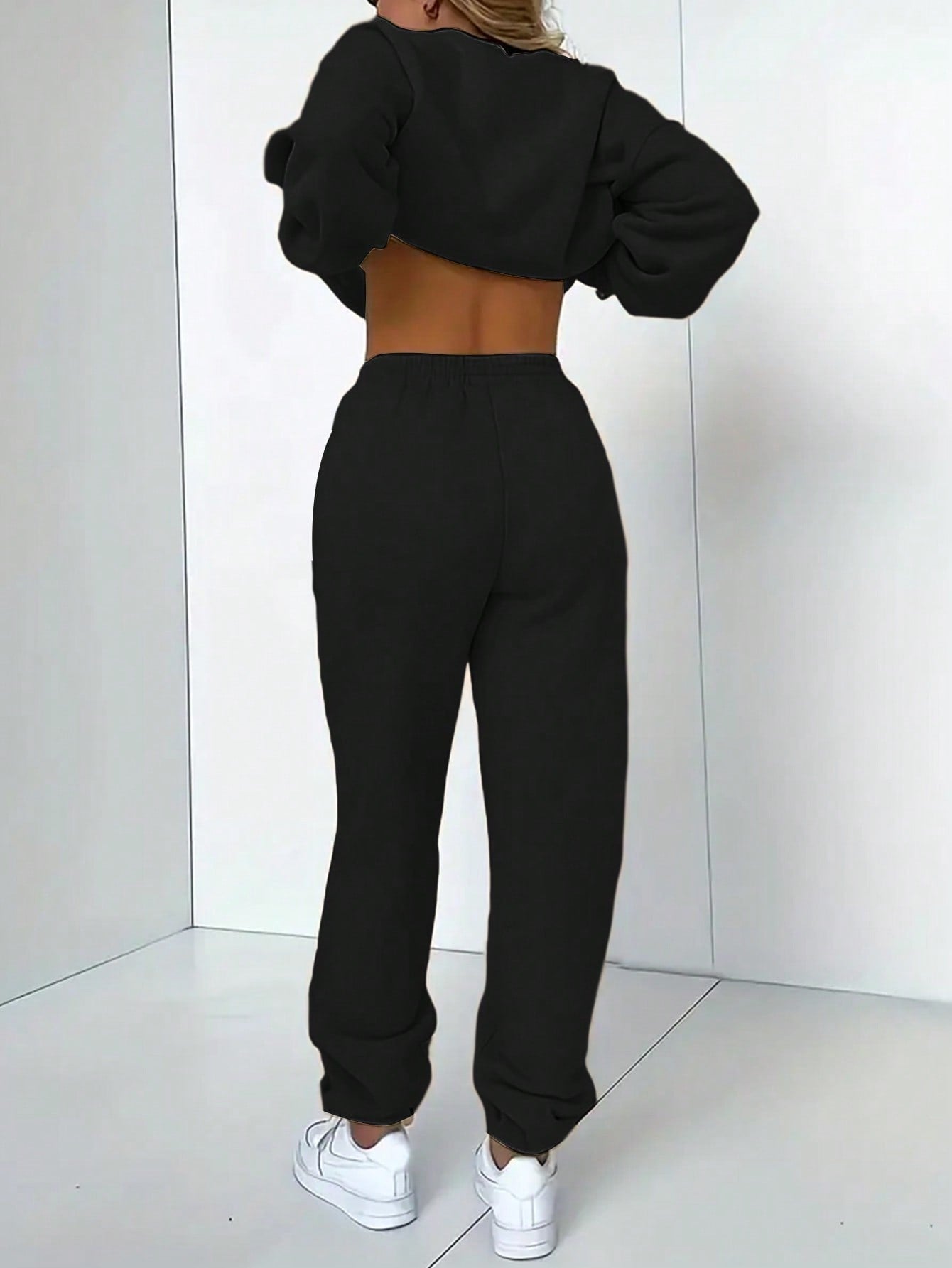 SHEIN EZwear 2pcs/Set Solid Color Long Sleeve Hoodie And Sport Pants