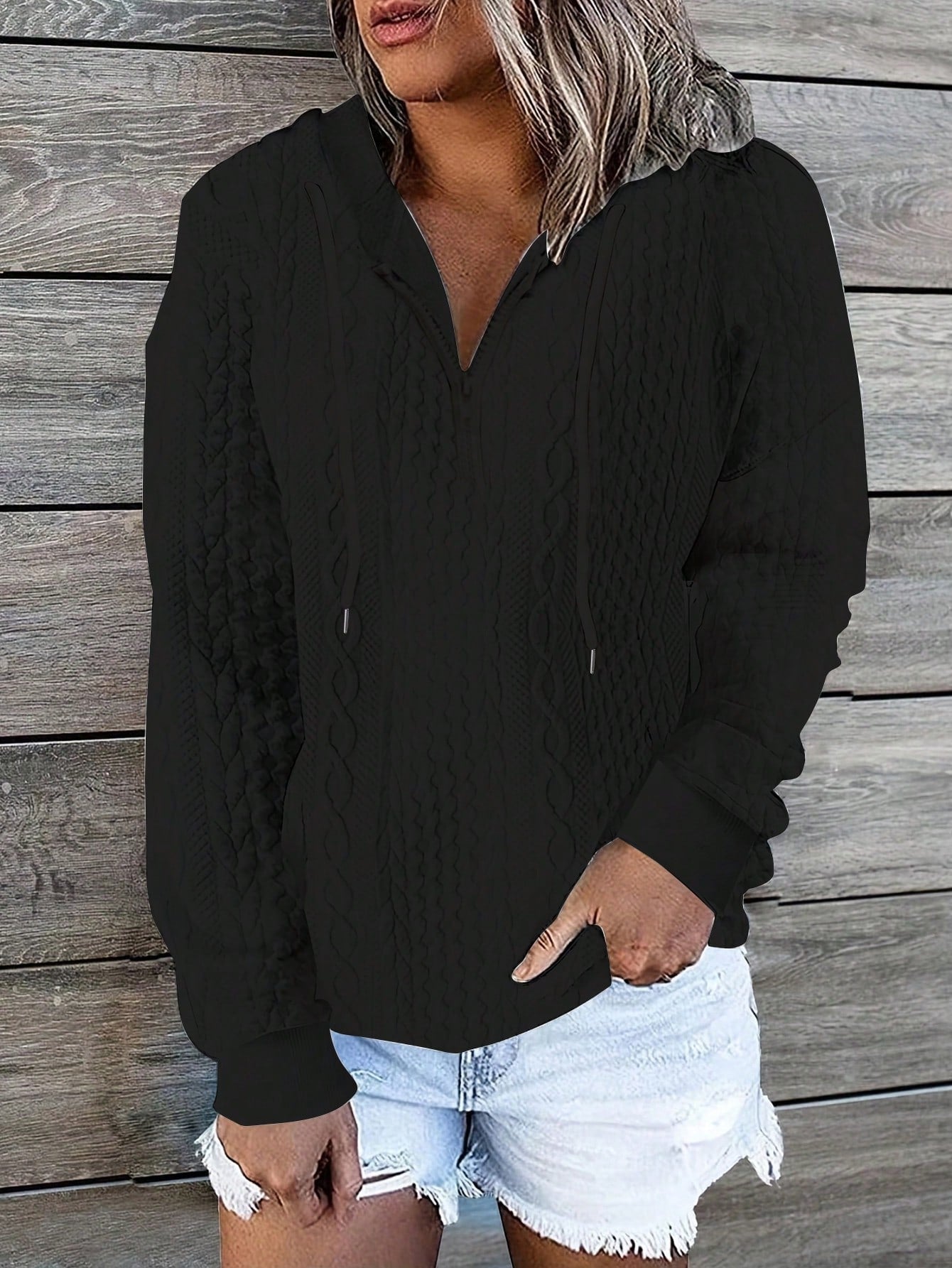 INAWLY Women's Twisted Texture Hoodie,Long Sleeve Tops