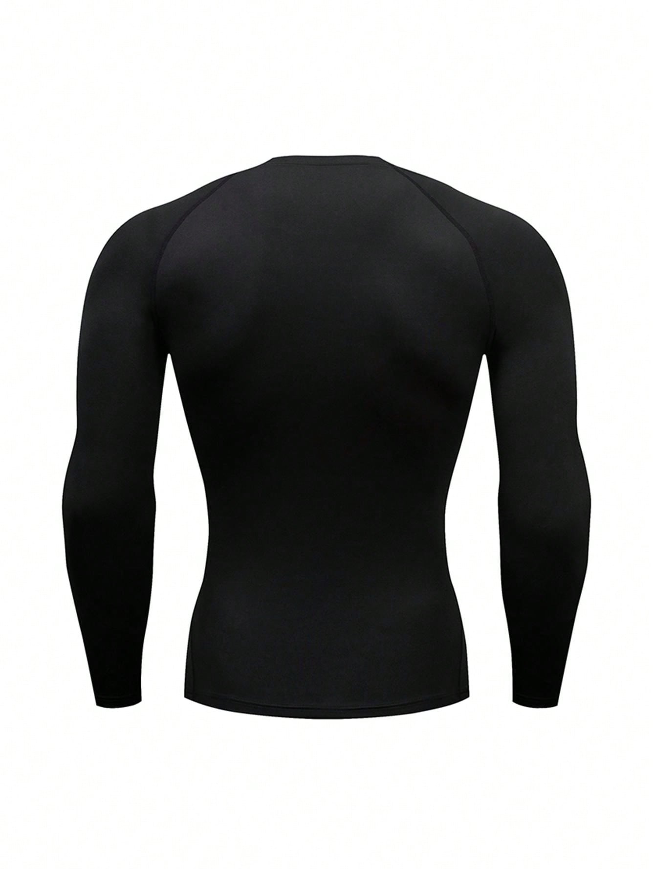 3pcs/Set Boyfriend Style Men's Spring/Autumn Fitness Compression Quick-Drying Breathable Long Sleeve Round Neck Sports T-Shirt Gym Clothes Boyfriend Style Men Basic T-Shirt