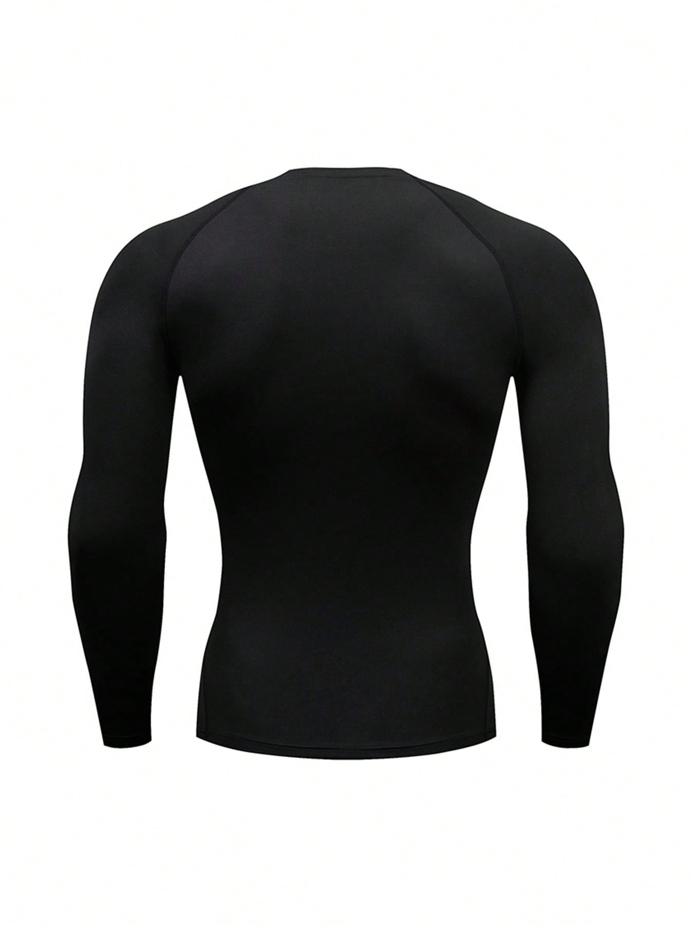 3pcs/Set Boyfriend Style Men's Spring/Autumn Fitness Compression Quick-Drying Breathable Long Sleeve Round Neck Sports T-Shirt Gym Clothes Boyfriend Style Men Basic T-Shirt