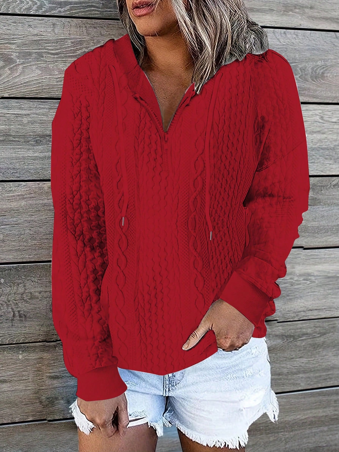 INAWLY Women's Twisted Texture Hoodie,Long Sleeve Tops