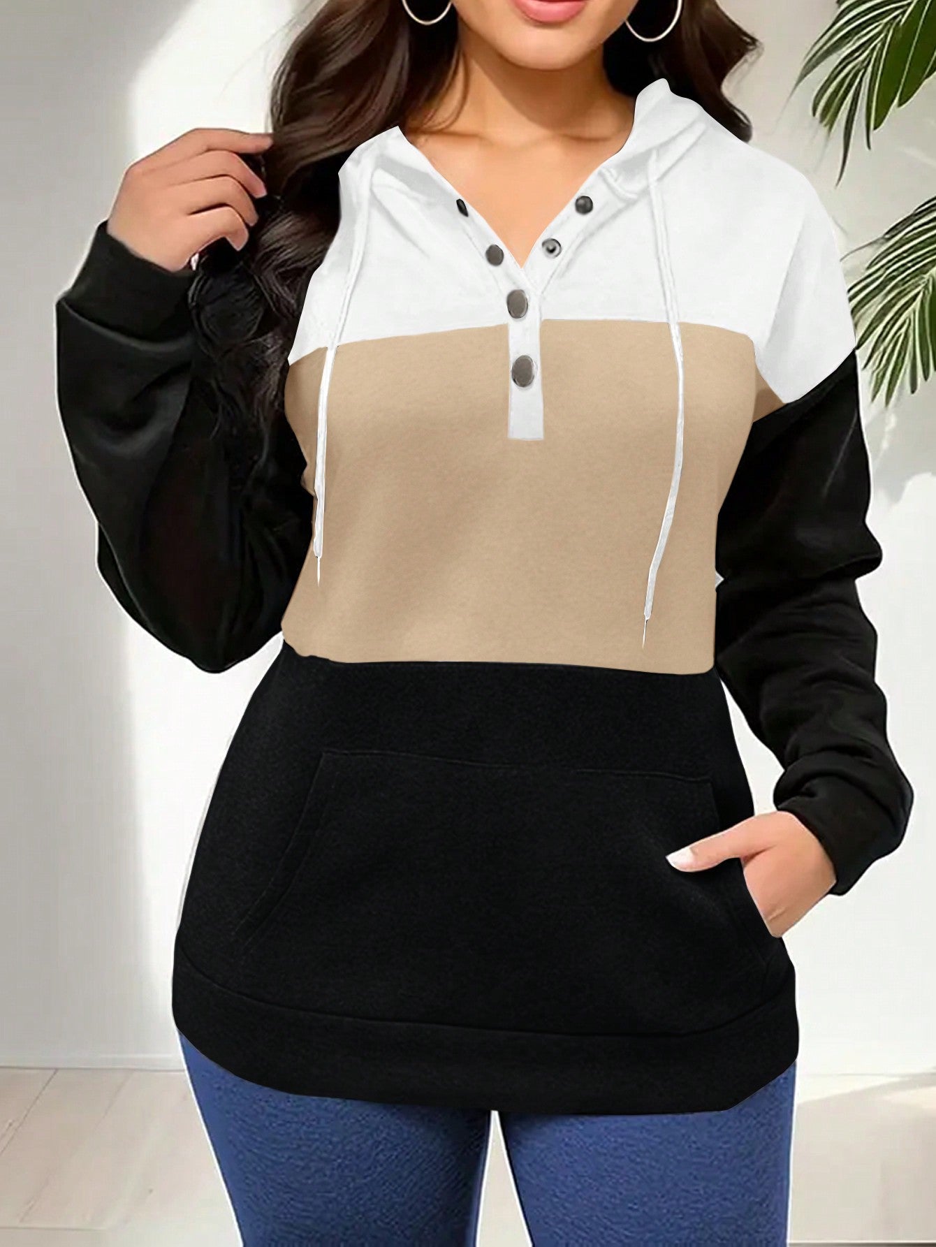 INAWLY Women's Colorblock Drawstring Hoodie,Long Sleeve Tops