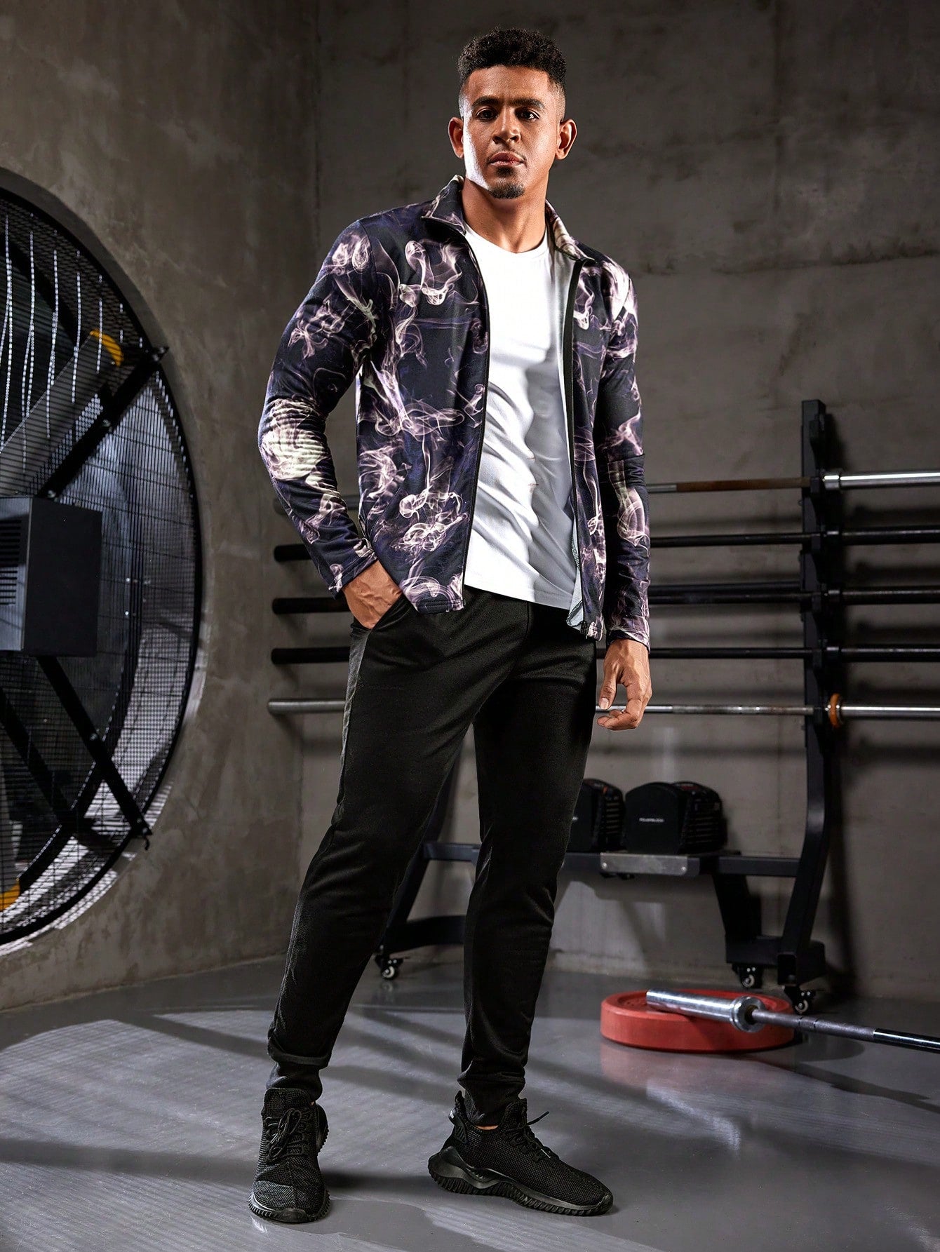 Manfinity Sport Corelite Boyfriend Style Men's Full Print Zip Front Sports Jacket Workout Tops