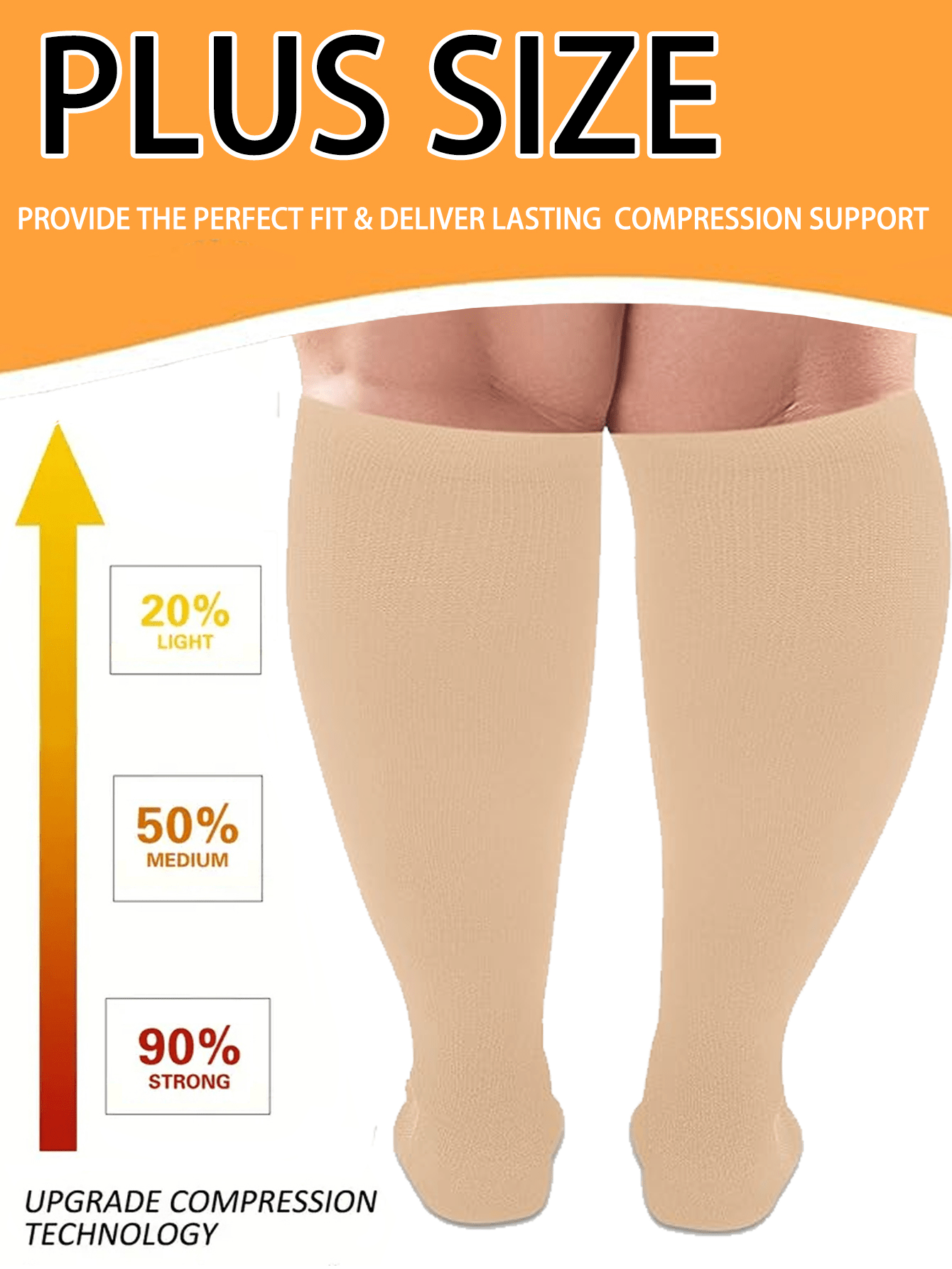Plus Size Open Toe Copper Wellow Compression Socks Women Men Toeless Footless Wide Calf 15-25 Mmhg Knee High Pregnant Nurses Pregnancy Maternity Cute Sports Gold Fit Cycling Adult Support Hose Circulation Women