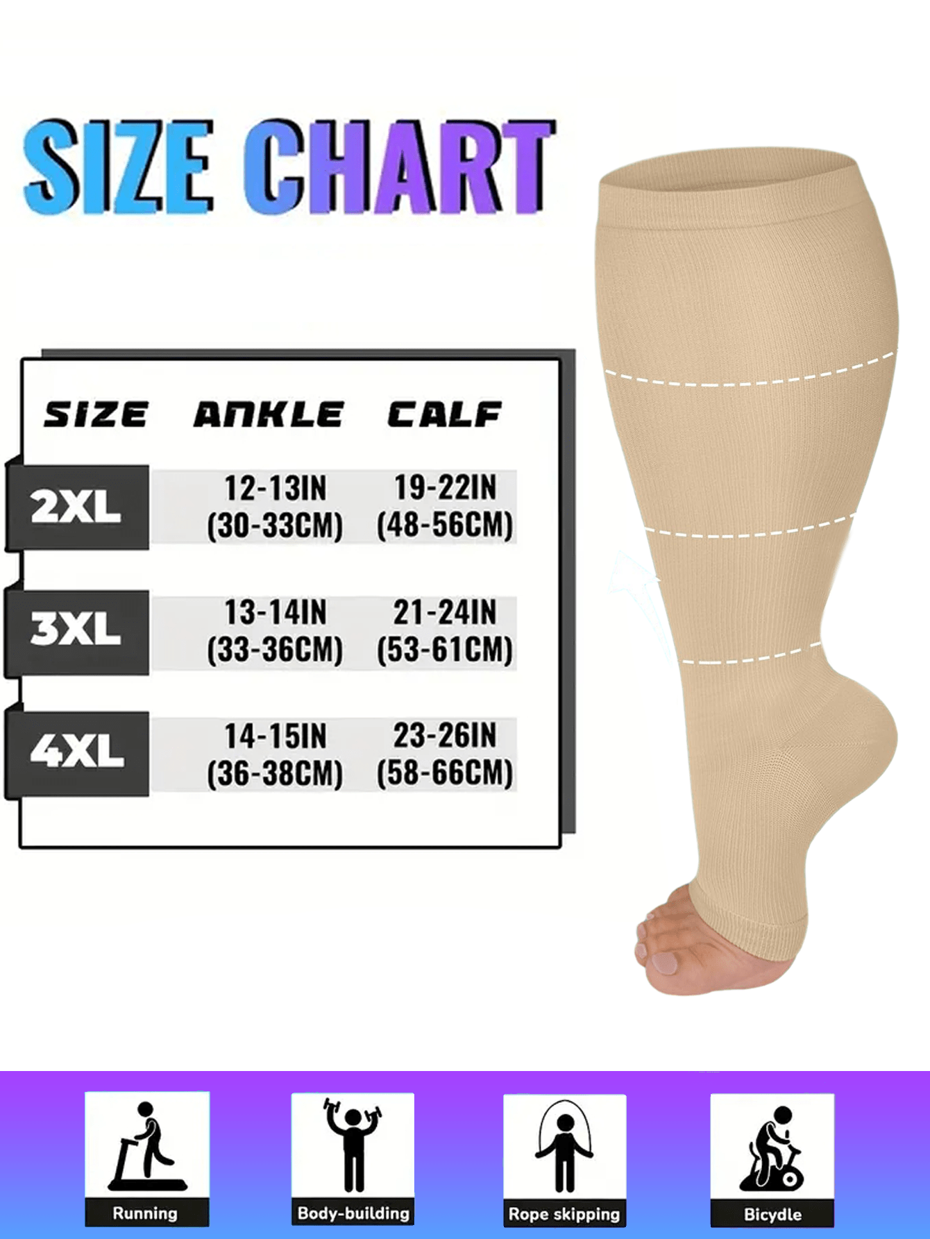 Plus Size Open Toe Copper Wellow Compression Socks Women Men Toeless Footless Wide Calf 15-25 Mmhg Knee High Pregnant Nurses Pregnancy Maternity Cute Sports Gold Fit Cycling Adult Support Hose Circulation Women