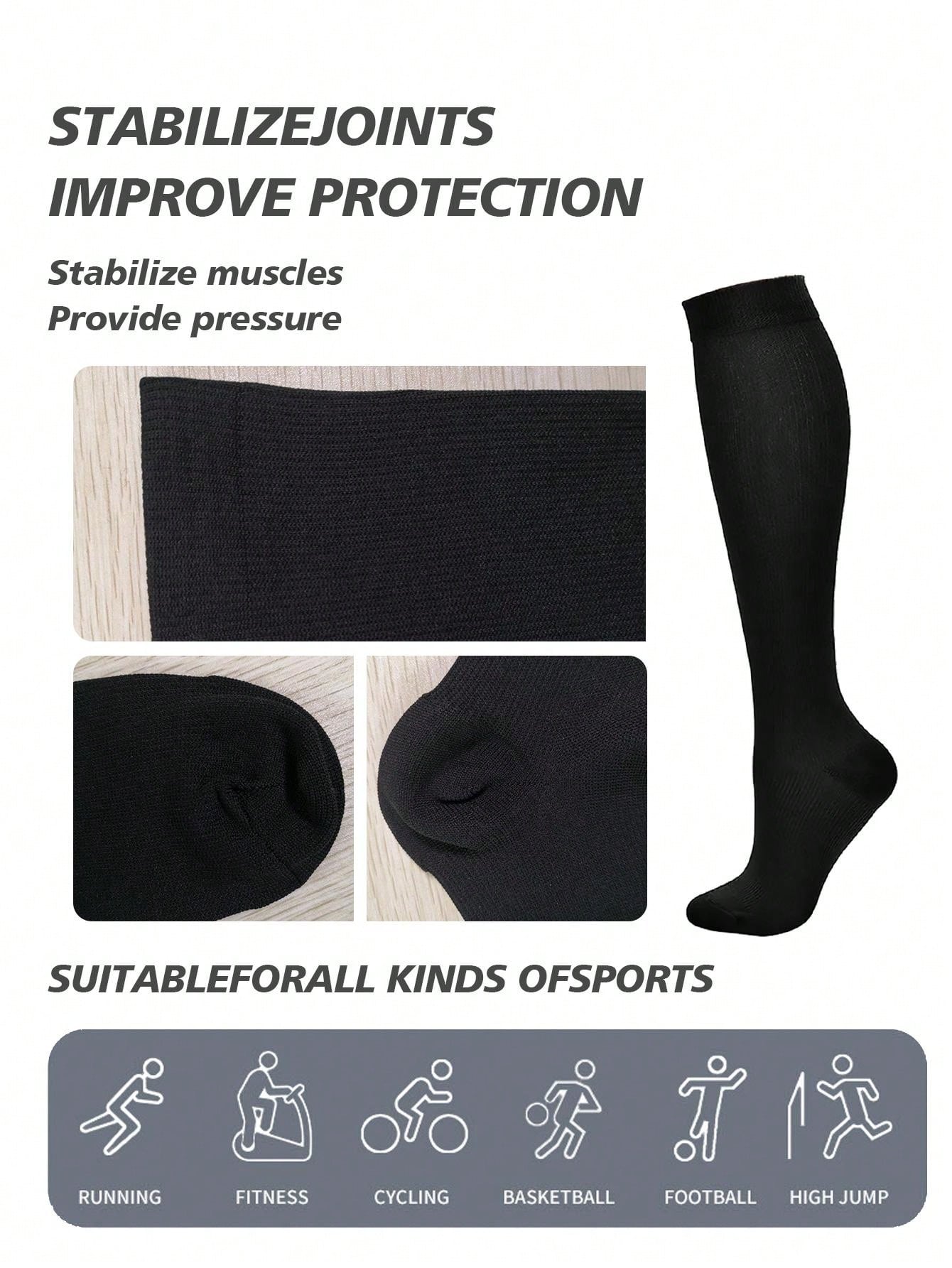 5pairs Women's Black Knee-High Compression Socks