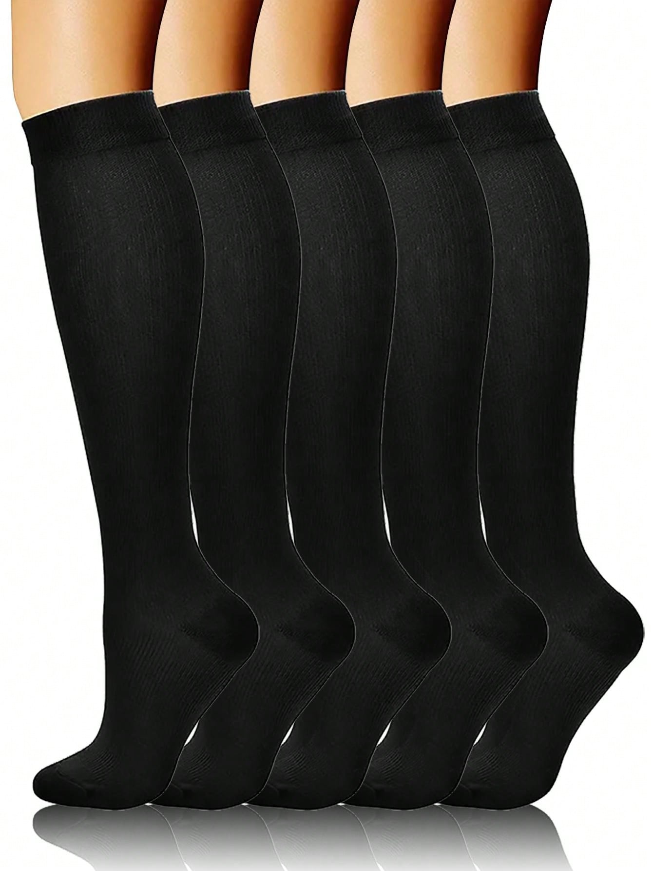 5pairs Women's Black Knee-High Compression Socks