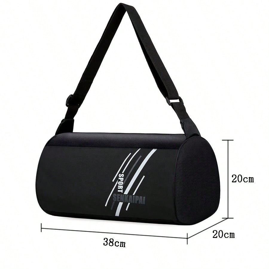 1pc Nylon Fitness Bag Unisex Sports Bag Large Capacity Shoulder Bag Yoga Oxford Travel Bag Trendy Cylinder Bag