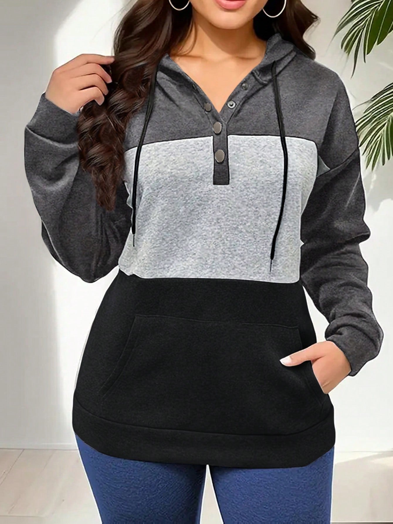 INAWLY Women's Colorblock Drawstring Hoodie,Long Sleeve Tops