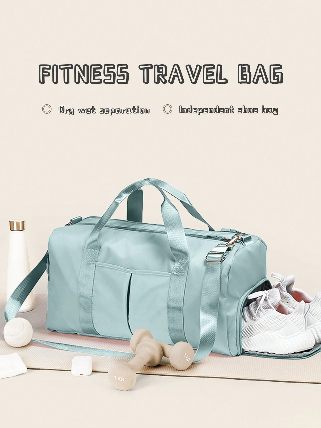 Large Capacity Fitness Bag With Shoe Compartment, Dry