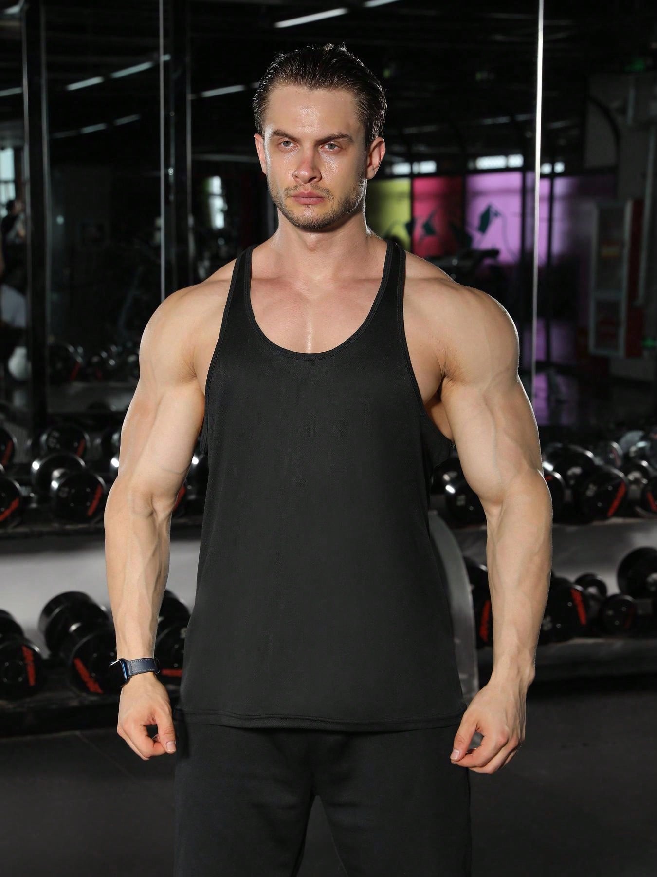 Boyfriend Style Men's Quick-Drying Mesh Exercise Gym Bodybuilding Fitness Tank Top Spring Tops Basic T Shirt