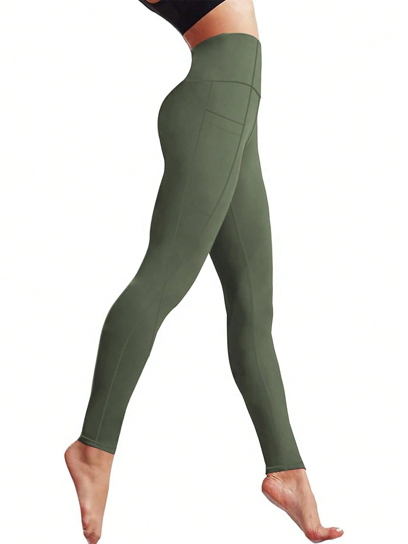 3pcs Women's High Waist Compression Yoga Pants With Pockets, Running Pants, Fitness Tights Set