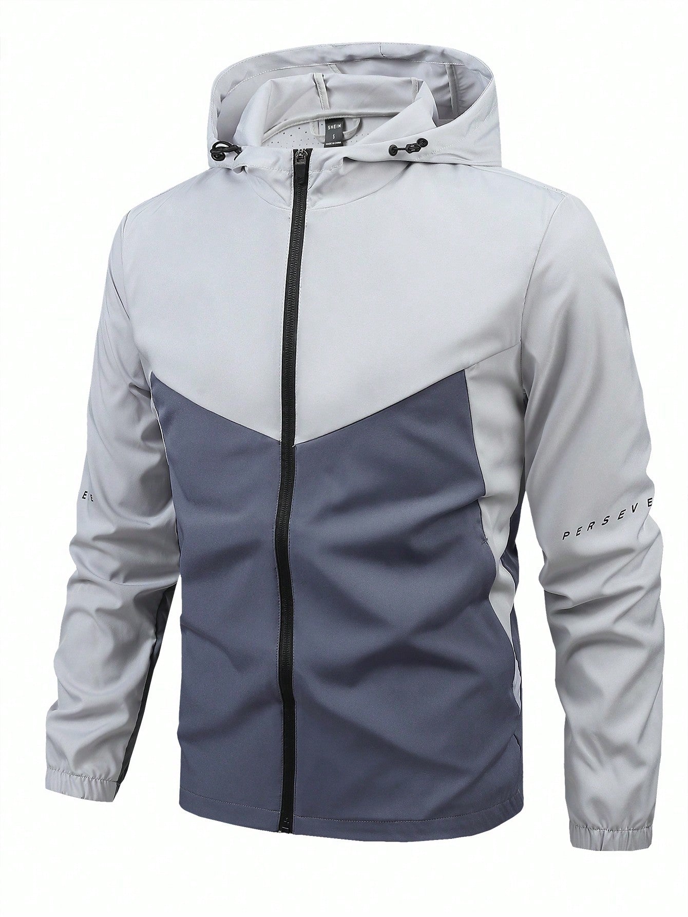 Men'S Contrast Drawstring Hooded Track Jacket Grey Jacket