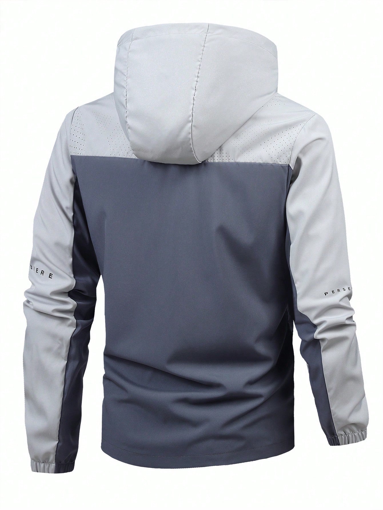 Men'S Contrast Drawstring Hooded Track Jacket Grey Jacket