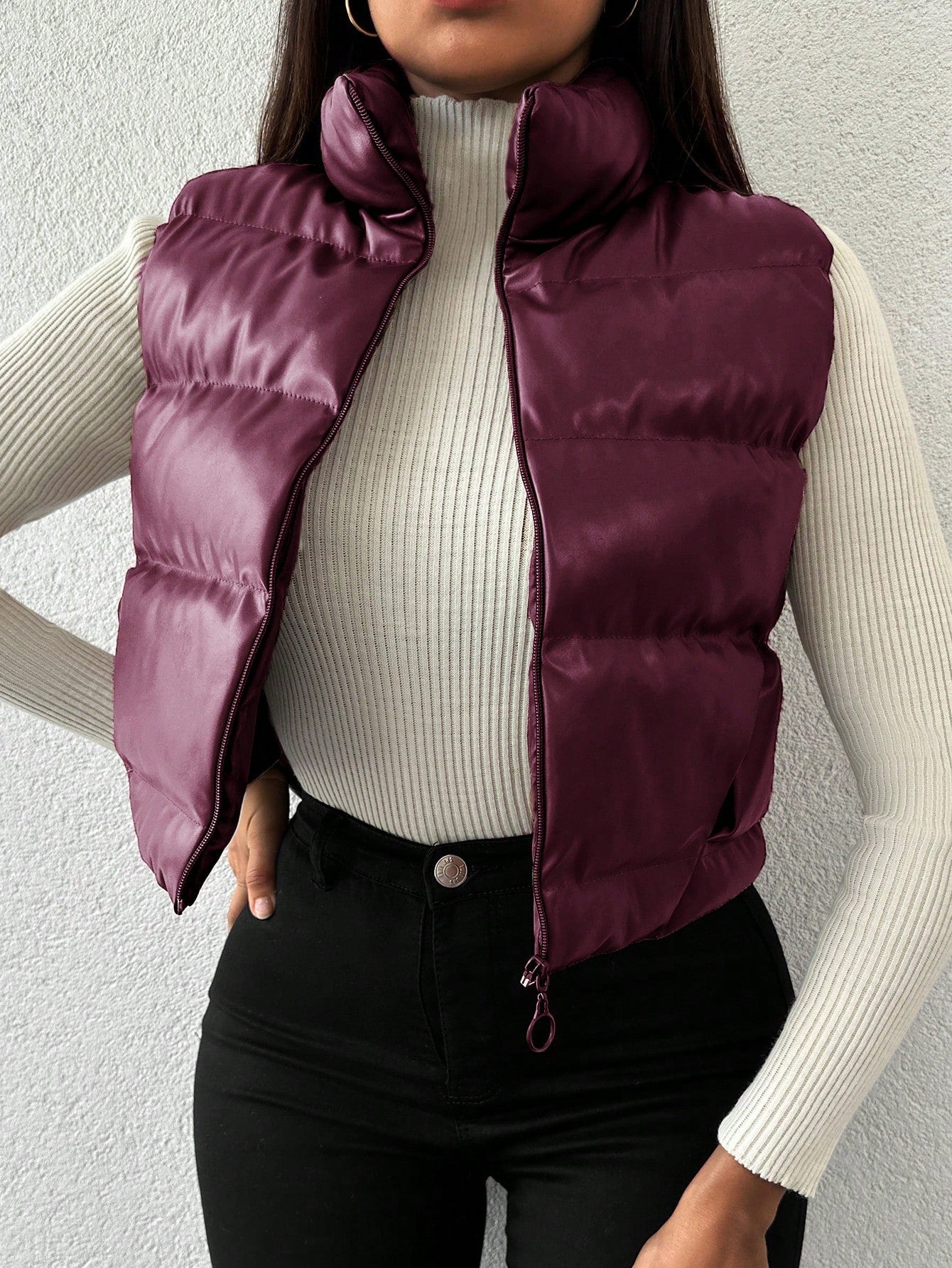 Women's Solid Color Sleeveless -padded Jacket