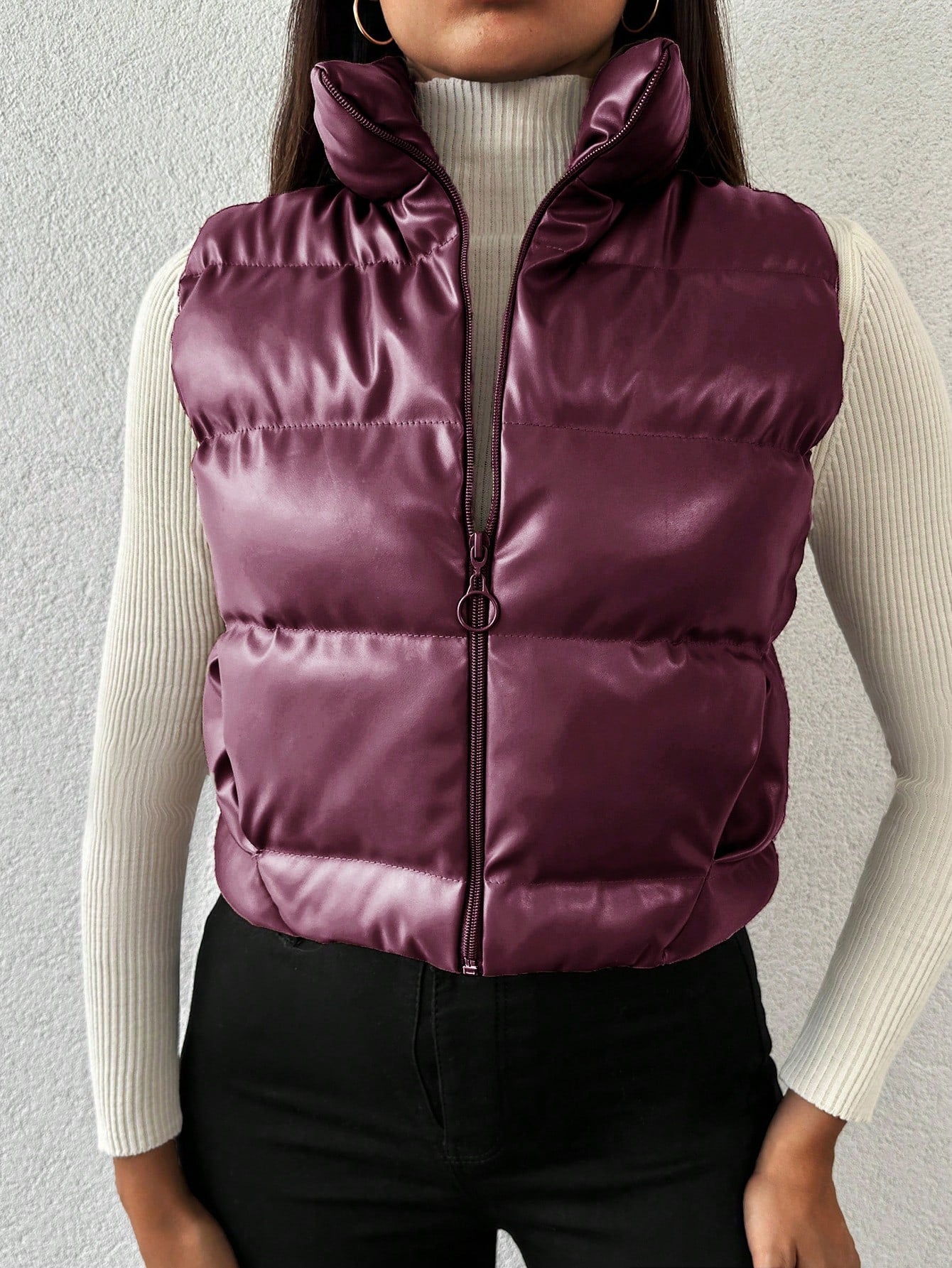 Women's Solid Color Sleeveless -padded Jacket