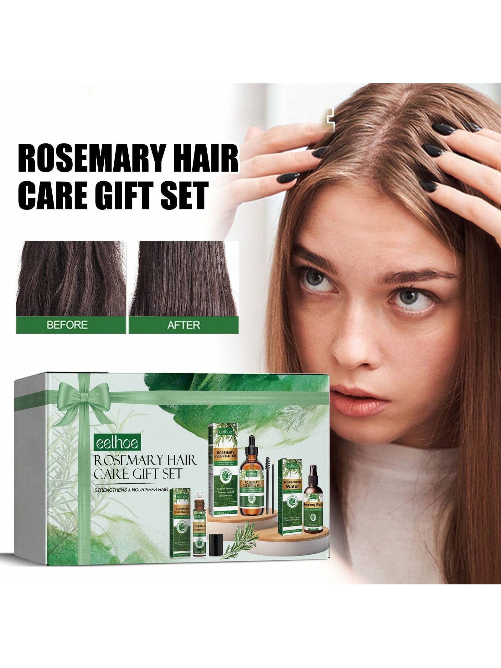 EELHOE 1box Set Eelhoe Rosemary Hair Care Gift Box Nourishes Hair Repair Damaged Smooth Eyelashes Hair Multi-Purpose Essential Oil Gift Set