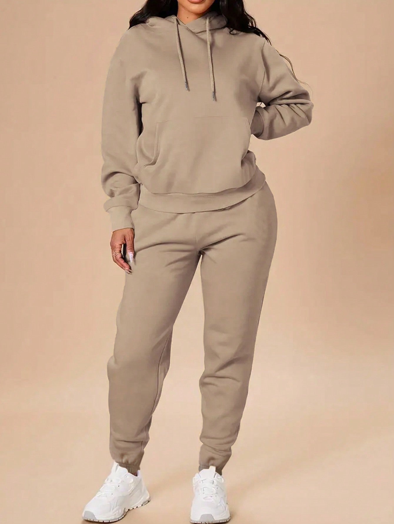 SHEIN EZwear 2pcs/Set Solid Color Long Sleeve Hoodie And Sport Pants