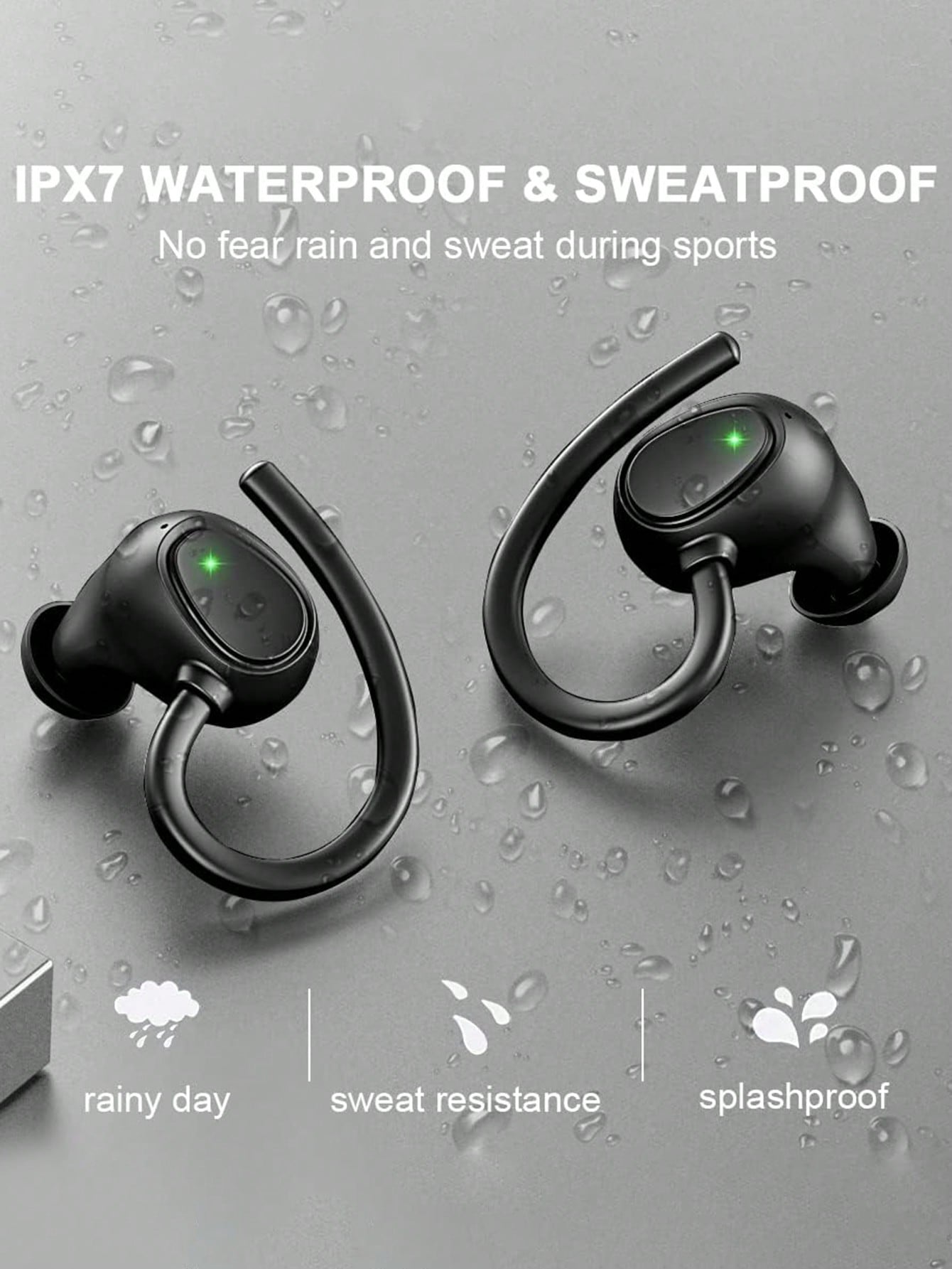 Wireless Earbuds, 48Hrs Bluetooth 5.3 Headphones Sport Wireless Bluetooth Earphones In Ear Noise Cancelling Earbuds With Mic, Stereo Deep Bass, Earhooks Ear Buds With Dual LED Display IPX7 Waterproof Headset For Workout/Running/Gym, Black