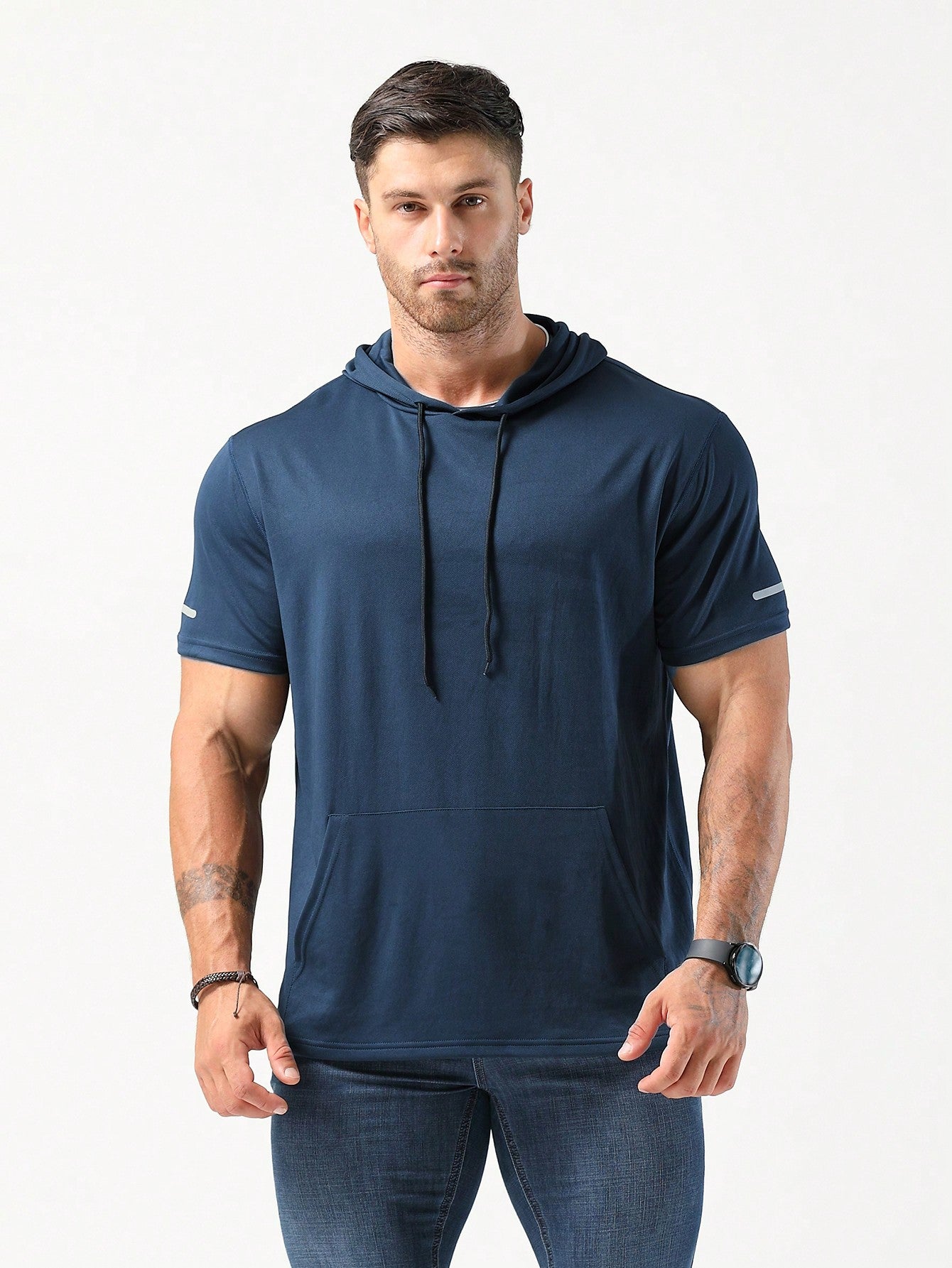 Boyfriend Style Men's Hooded Workout T-Shirts Dry Fit Moisture Wicking Short Sleeve Mesh Athletic T-Shirts Basic T Shirt