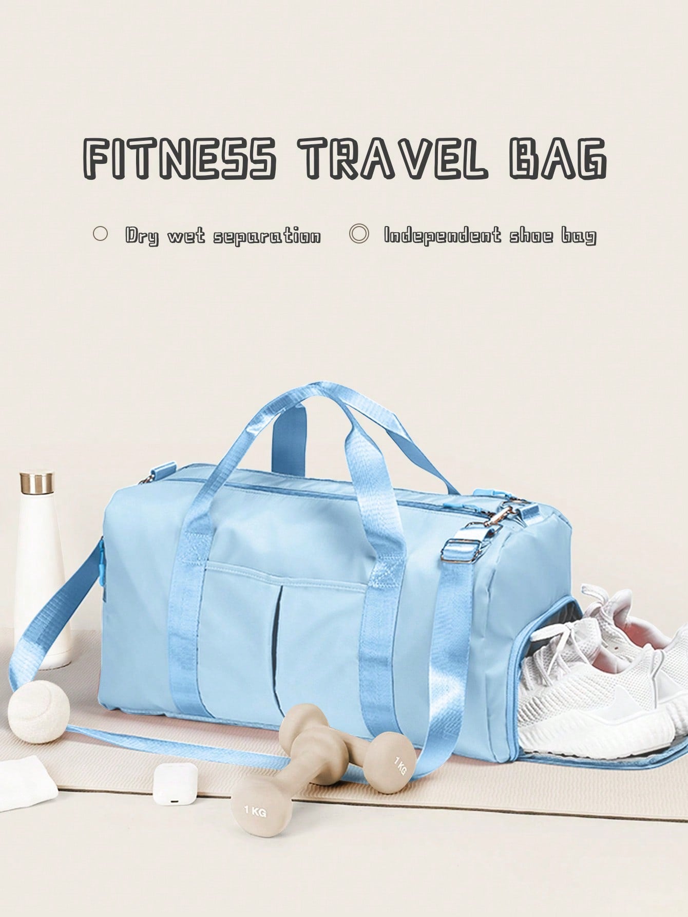 Large Capacity Fitness Bag With Shoe Compartment, Dry