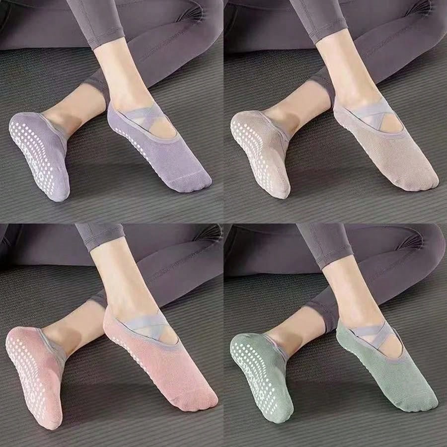 1Pair Professional Women Yoga Socks Silicone Anti-Slip Ballet Pilates Socks Women Backless Breathable Bandage Dance Sports Socks