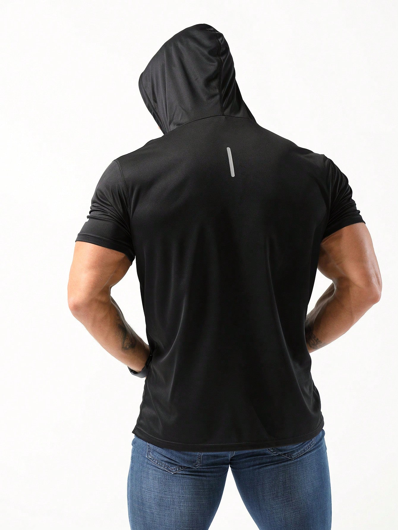 Boyfriend Style Men's Hooded Workout T-Shirts Dry Fit Moisture Wicking Short Sleeve Mesh Athletic T-Shirts Basic T Shirt