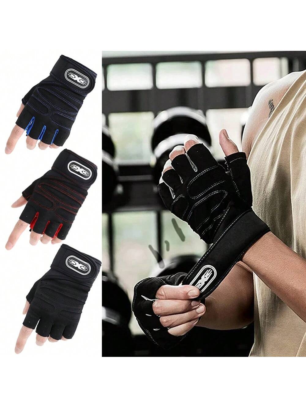 1pair Dumbbells Gym Weightlifting Gloves Half Finger Fitness Bodybuilding Workout Palm Protect For Women Men Sport Training Fingerless,Black Gloves