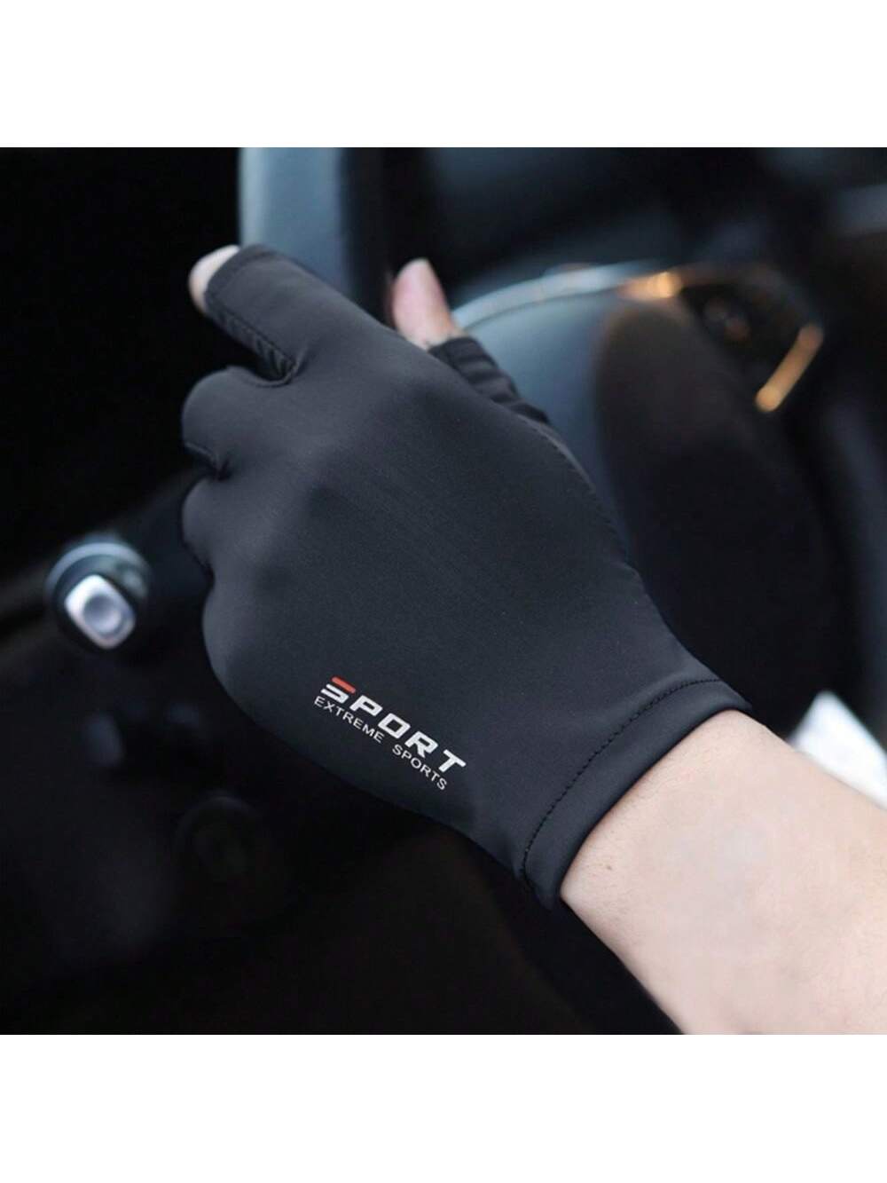 Summer Thin Breathable Ice Silk Silicone Non-Slip Half-Finger Gloves Men's Fitness Driving Cycling Bicycle Reduce Shock Elastic Sunscreen Gloves