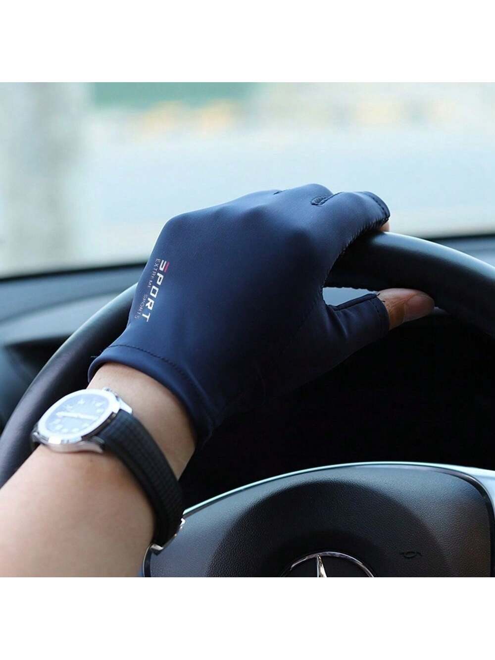 Summer Thin Breathable Ice Silk Silicone Non-Slip Half-Finger Gloves Men's Fitness Driving Cycling Bicycle Reduce Shock Elastic Sunscreen Gloves