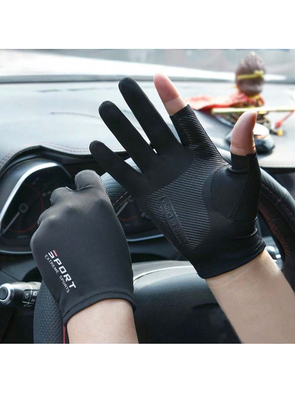 Summer Thin Breathable Ice Silk Silicone Non-Slip Half-Finger Gloves Men's Fitness Driving Cycling Bicycle Reduce Shock Elastic Sunscreen Gloves