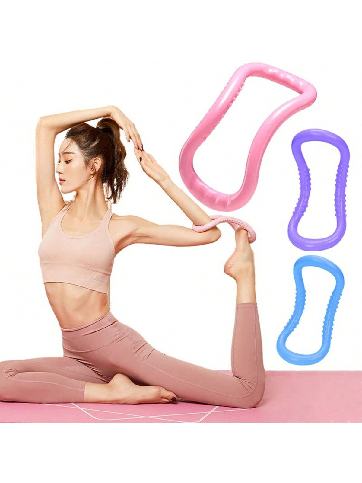 1pc Pink Yoga Ring Pilates Stretching Ring Fitness Equipment Fascia Massage Body Exercise Resistance Support Tool Suitable For Home Ladies