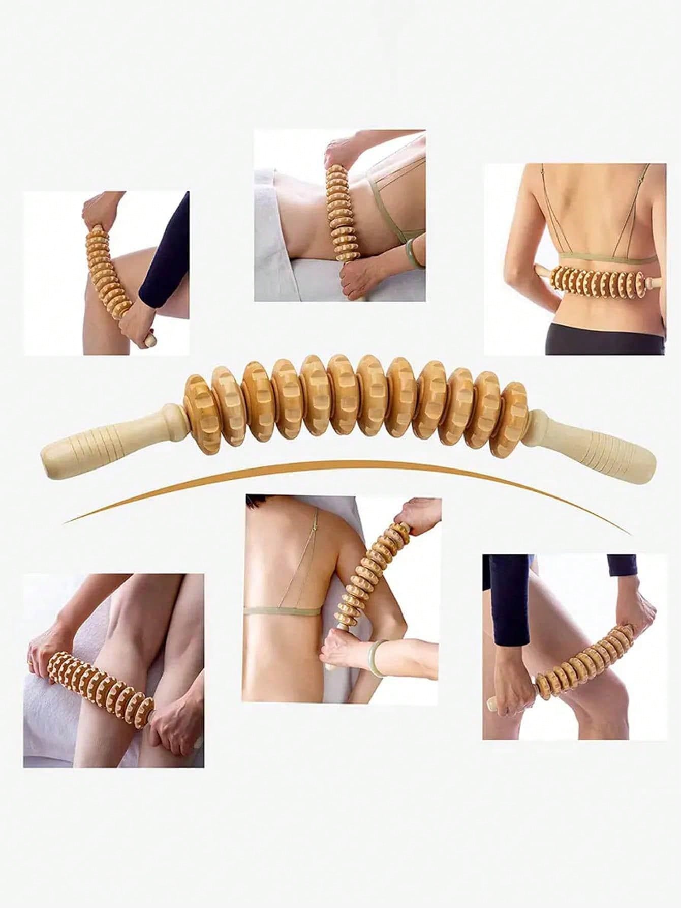 1 Manual Roller Body muscle relaxation massager - Wooden massage Roller tool - Handheld fat Trigger Point rod Lymphatic drainage anti-fat muscle release roller Handheld Massage stick Massager