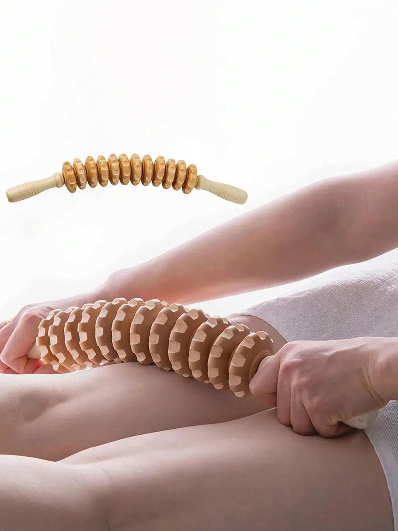 1 Manual Roller Body muscle relaxation massager - Wooden massage Roller tool - Handheld fat Trigger Point rod Lymphatic drainage anti-fat muscle release roller Handheld Massage stick Massager