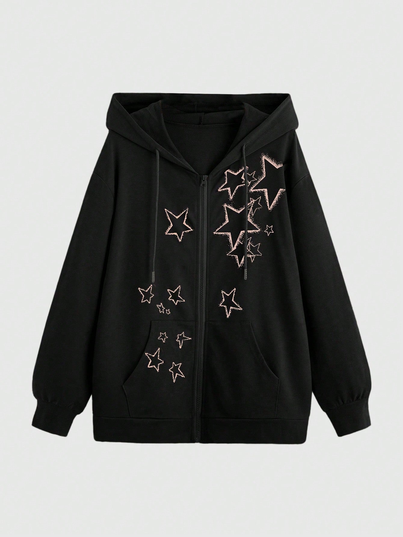 ROMWE Fairycore Star Print Drawstring Hooded Sweatshirt For Casual, Autumn