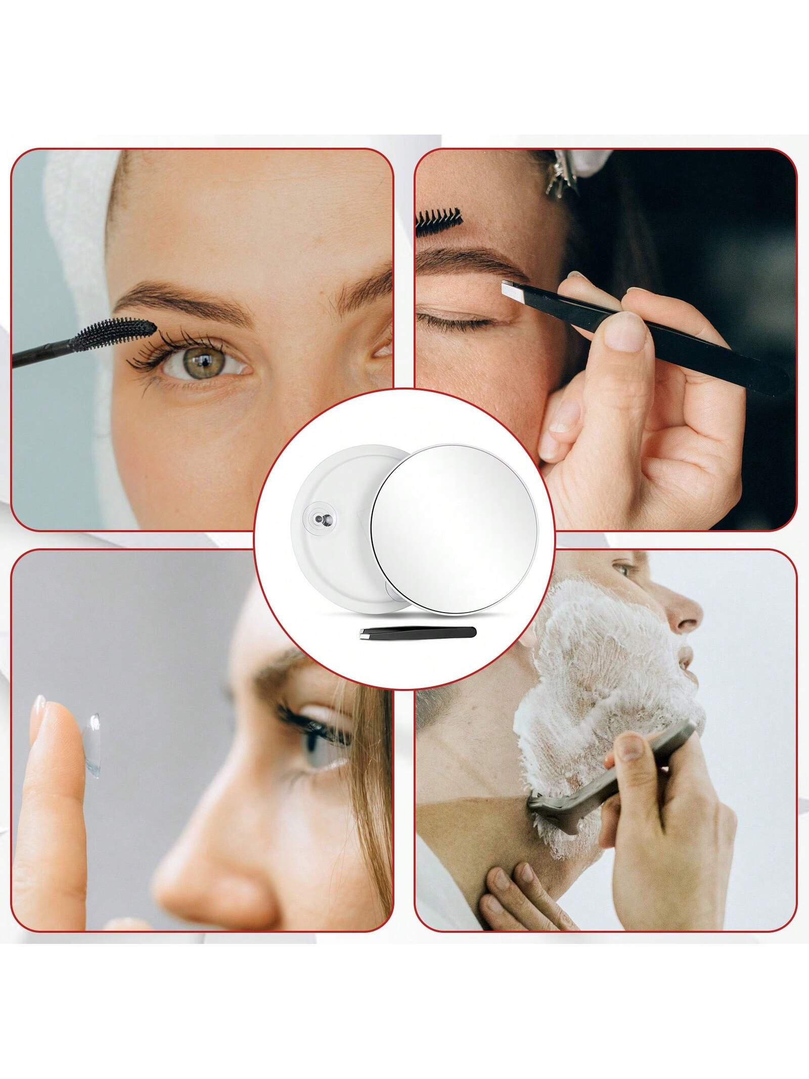 5x 10x 20x 30x Magnifying Mirror With 3 Suction Cups, Large 6inch Magnified Mirror Travel Round Makeup Mirror With High Magnification, Make Up Mirror With Tweezers Sets