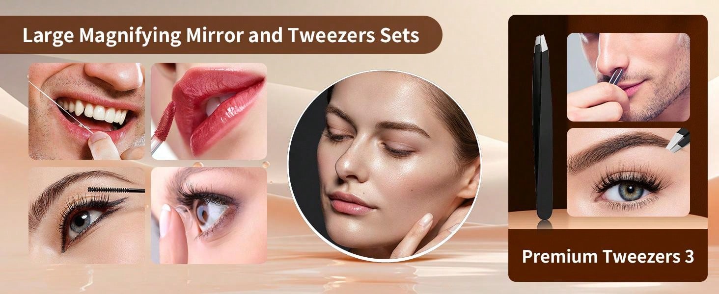 5x 10x 20x 30x Magnifying Mirror With 3 Suction Cups, Large 6inch Magnified Mirror Travel Round Makeup Mirror With High Magnification, Make Up Mirror With Tweezers Sets