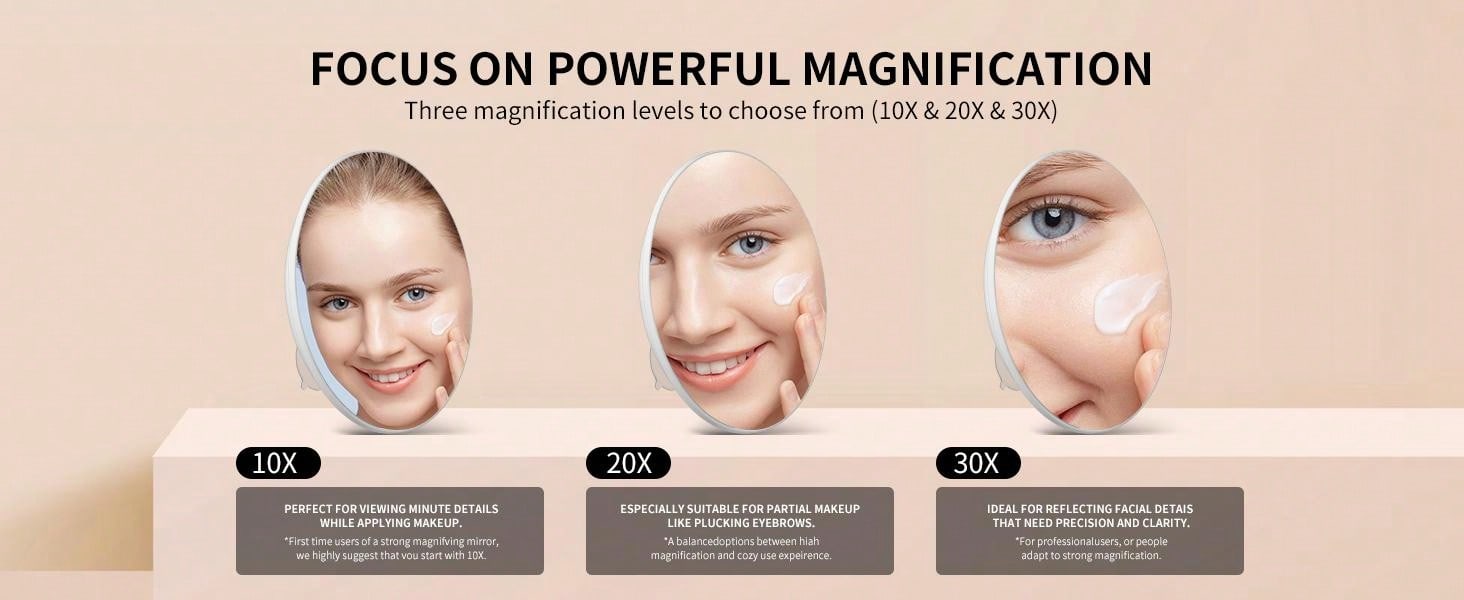 5x 10x 20x 30x Magnifying Mirror With 3 Suction Cups, Large 6inch Magnified Mirror Travel Round Makeup Mirror With High Magnification, Make Up Mirror With Tweezers Sets