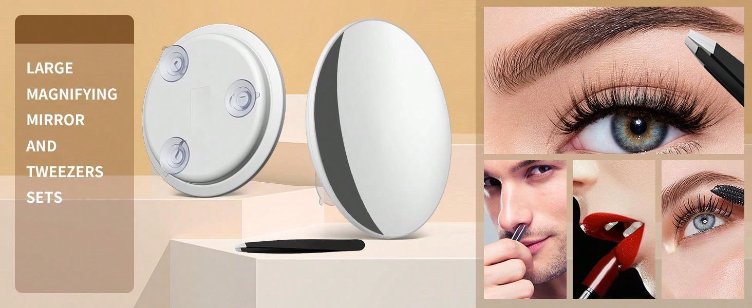 5x 10x 20x 30x Magnifying Mirror With 3 Suction Cups, Large 6inch Magnified Mirror Travel Round Makeup Mirror With High Magnification, Make Up Mirror With Tweezers Sets