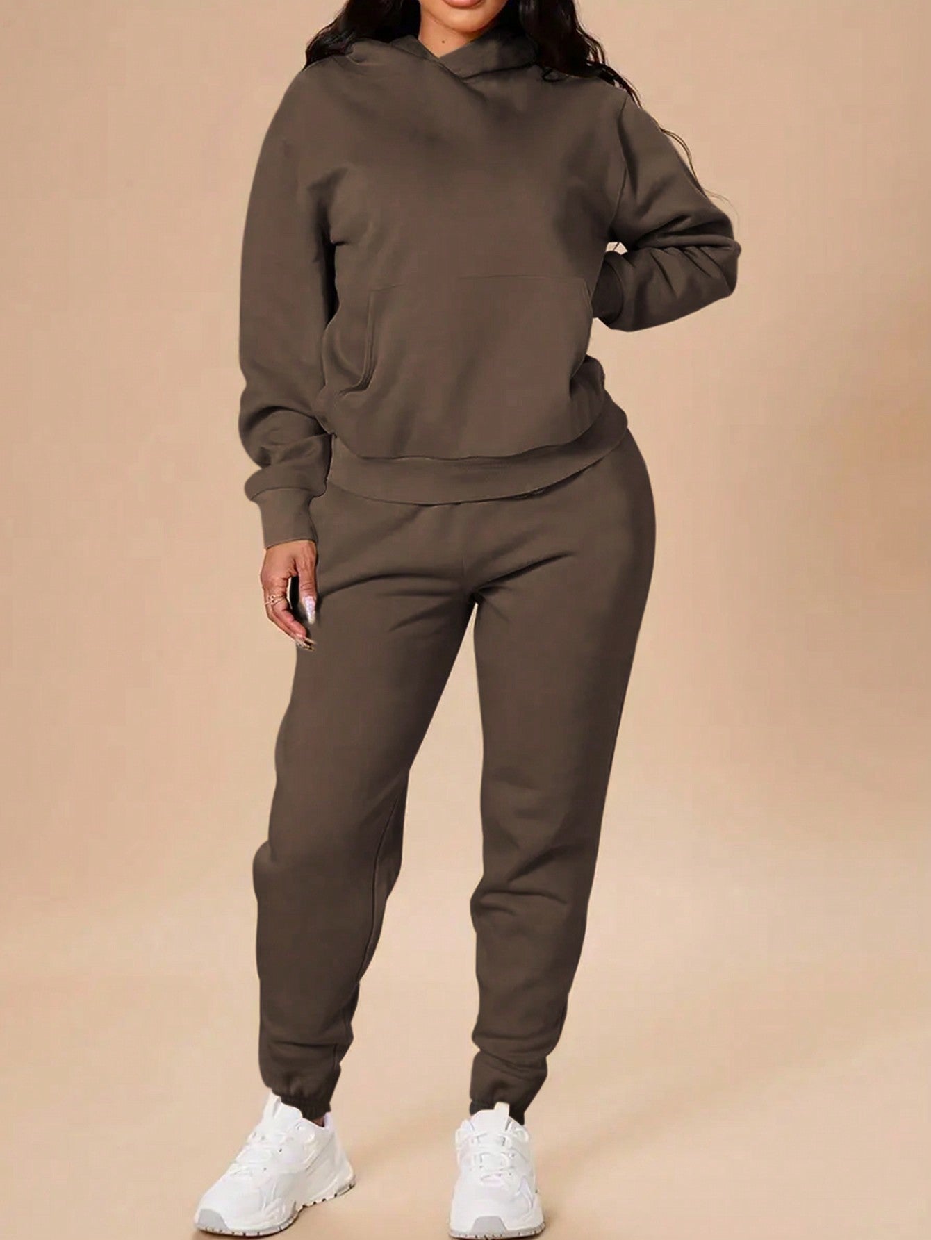 SHEIN EZwear 2pcs/Set Solid Color Long Sleeve Hoodie And Sport Pants