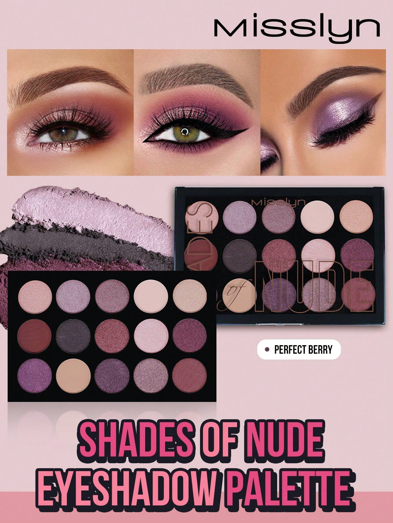 Misslyn Shades Of Nude Eyeshadow Palette, 15 Eyeshadow Palette, Ten Ultra-Pigmented ShiMatte