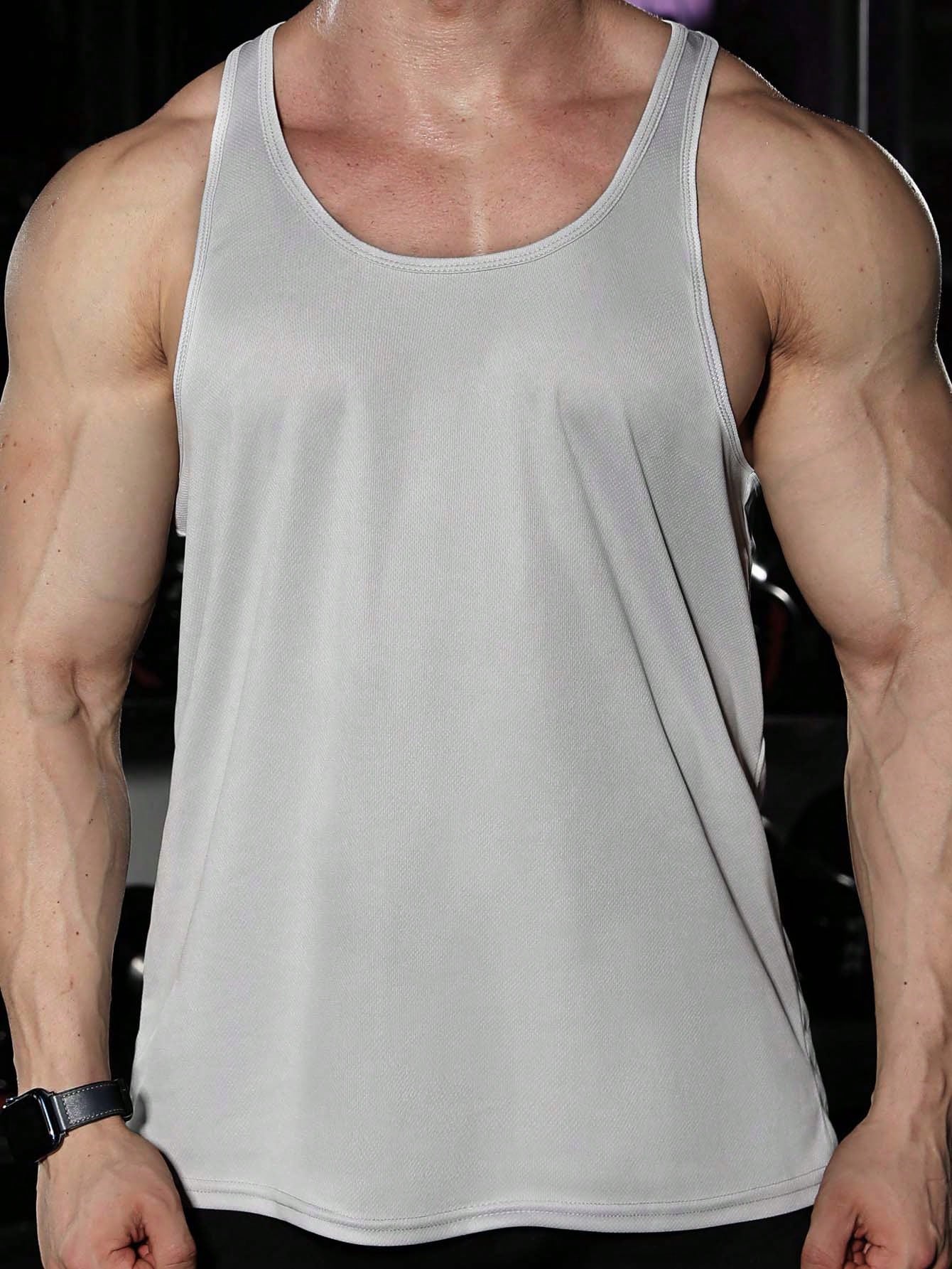 Boyfriend Style Men's Quick-Drying Mesh Exercise Gym Bodybuilding Fitness Tank Top Spring Tops Basic T Shirt